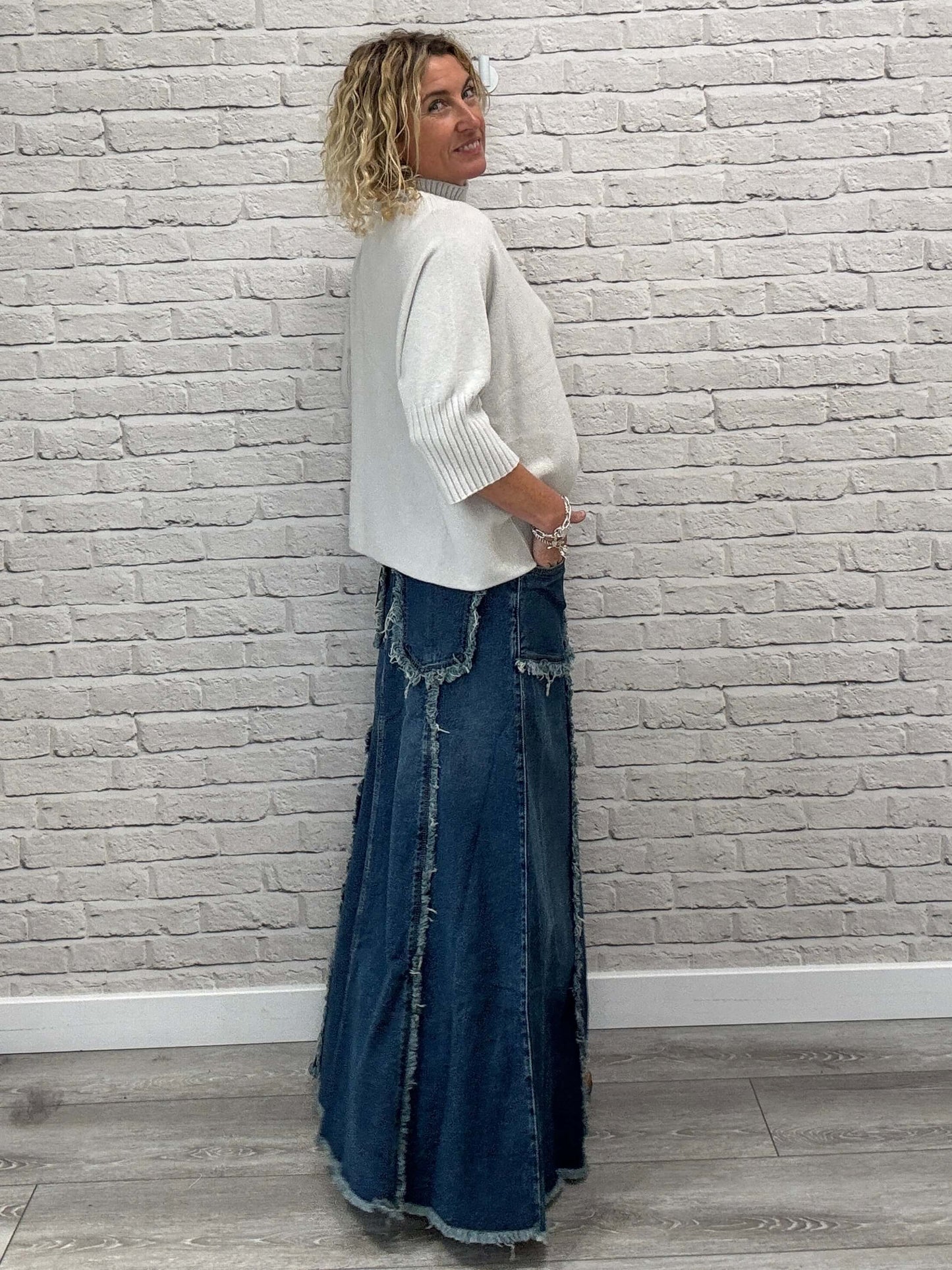 The Detroit Flared Denim Maxi Skirt