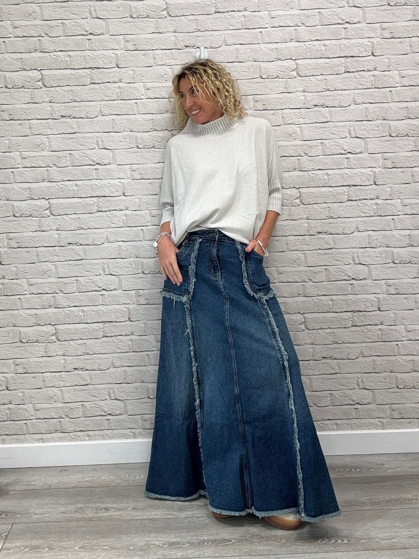 The Detroit Flared Denim Maxi Skirt