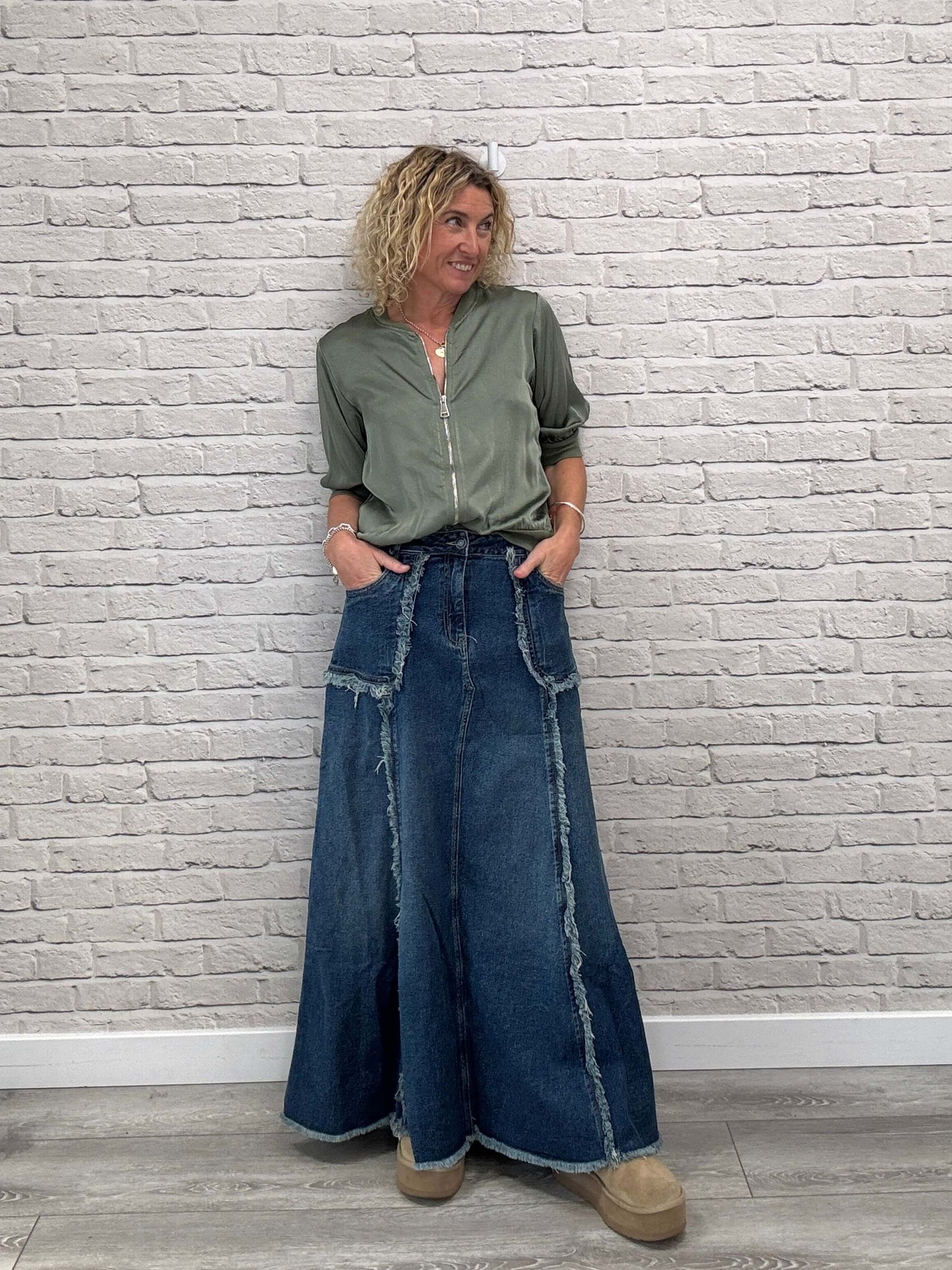 The Detroit Flared Denim Maxi Skirt