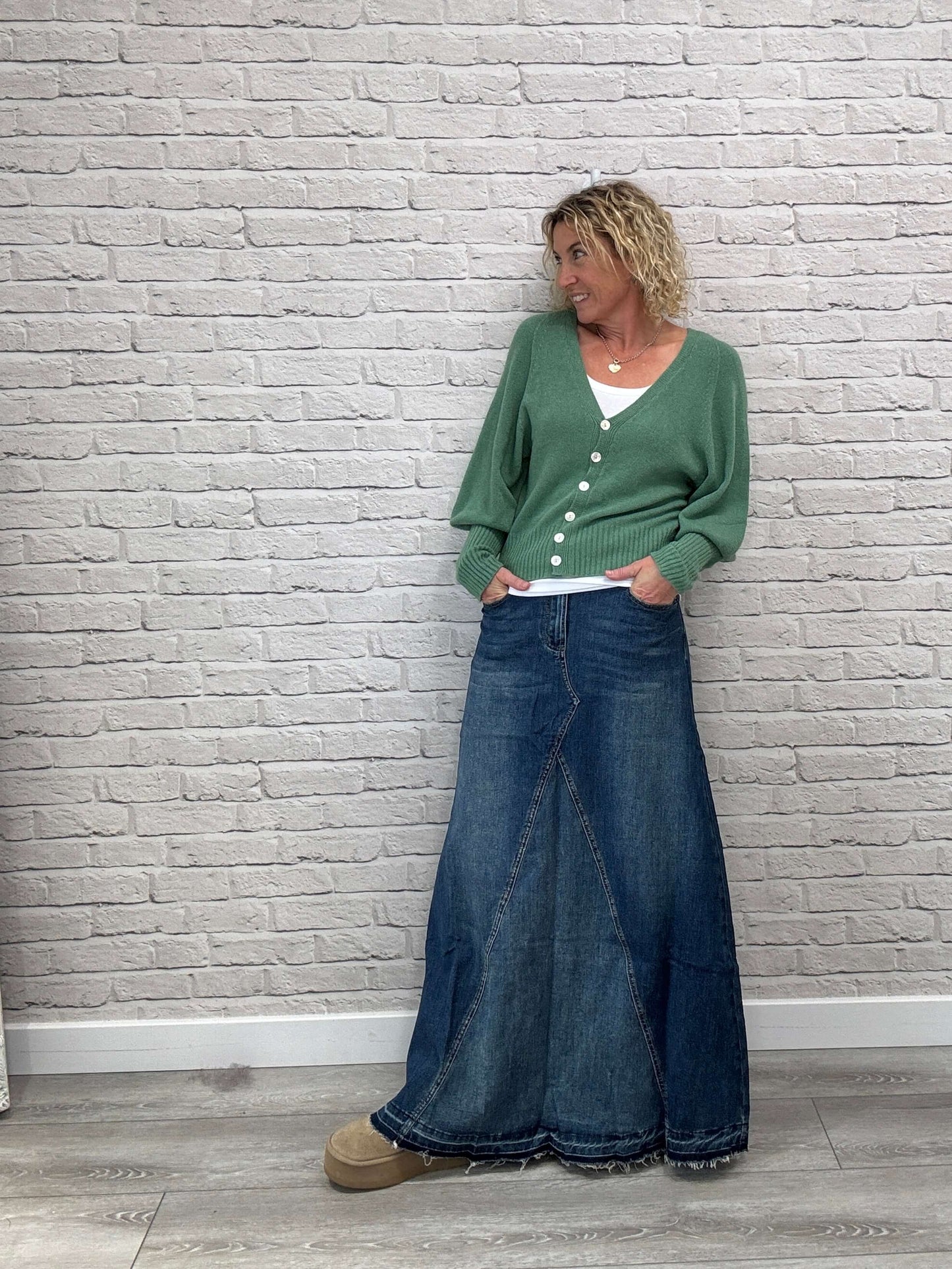 The Brixton Flared Denim Maxi Skirt