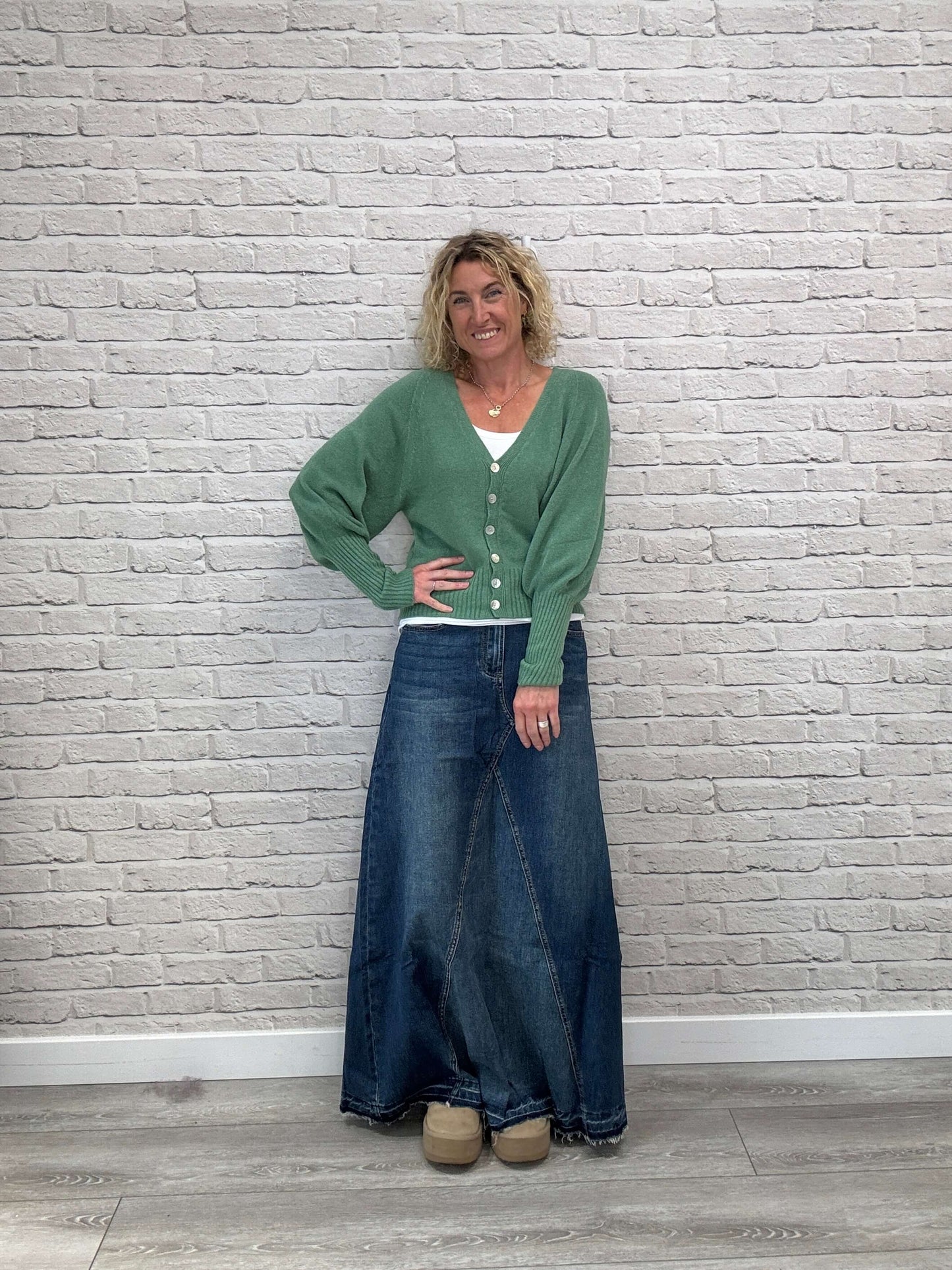 The Brixton Flared Denim Maxi Skirt