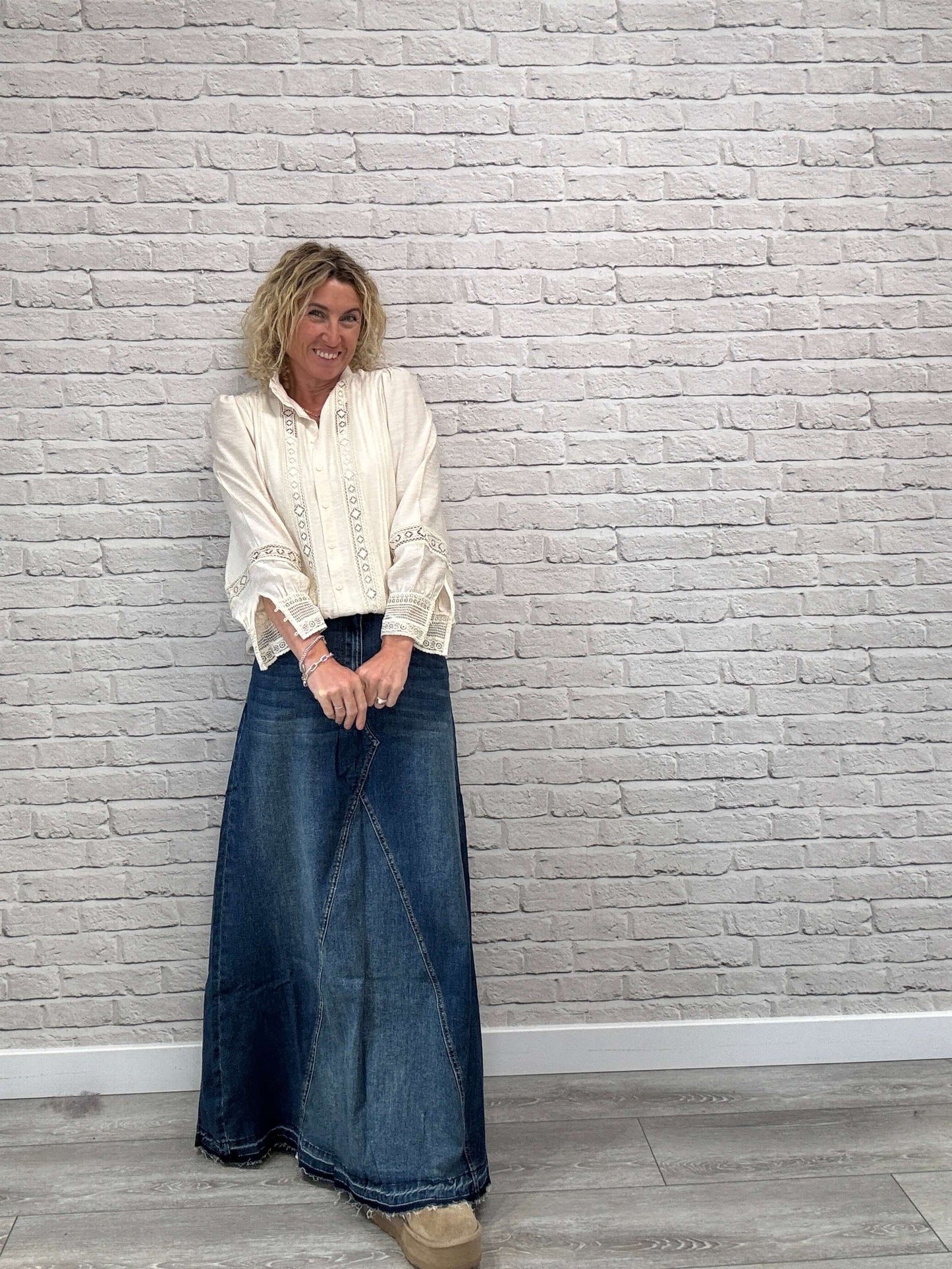 The Brixton Flared Denim Maxi Skirt