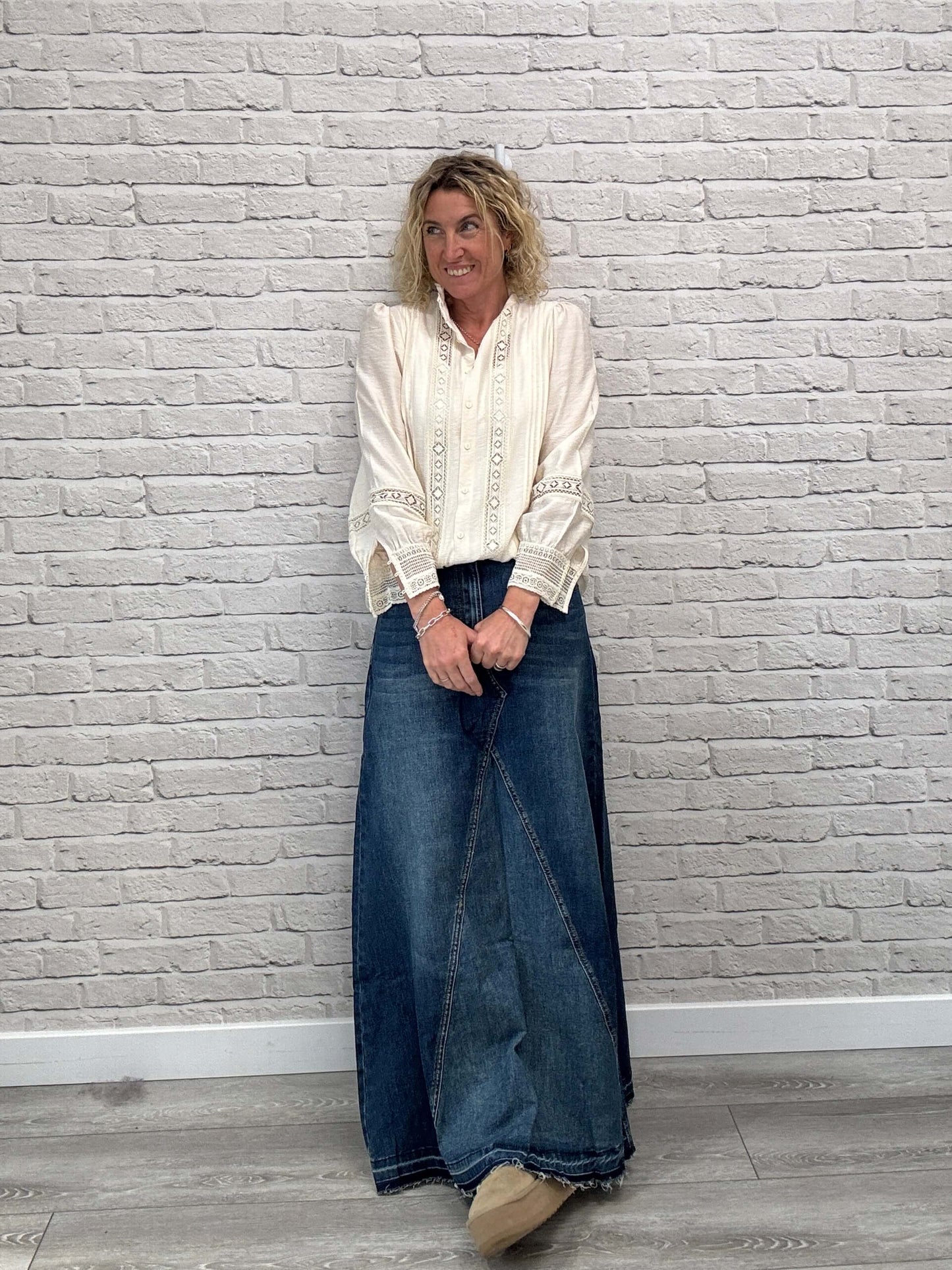The Brixton Flared Denim Maxi Skirt