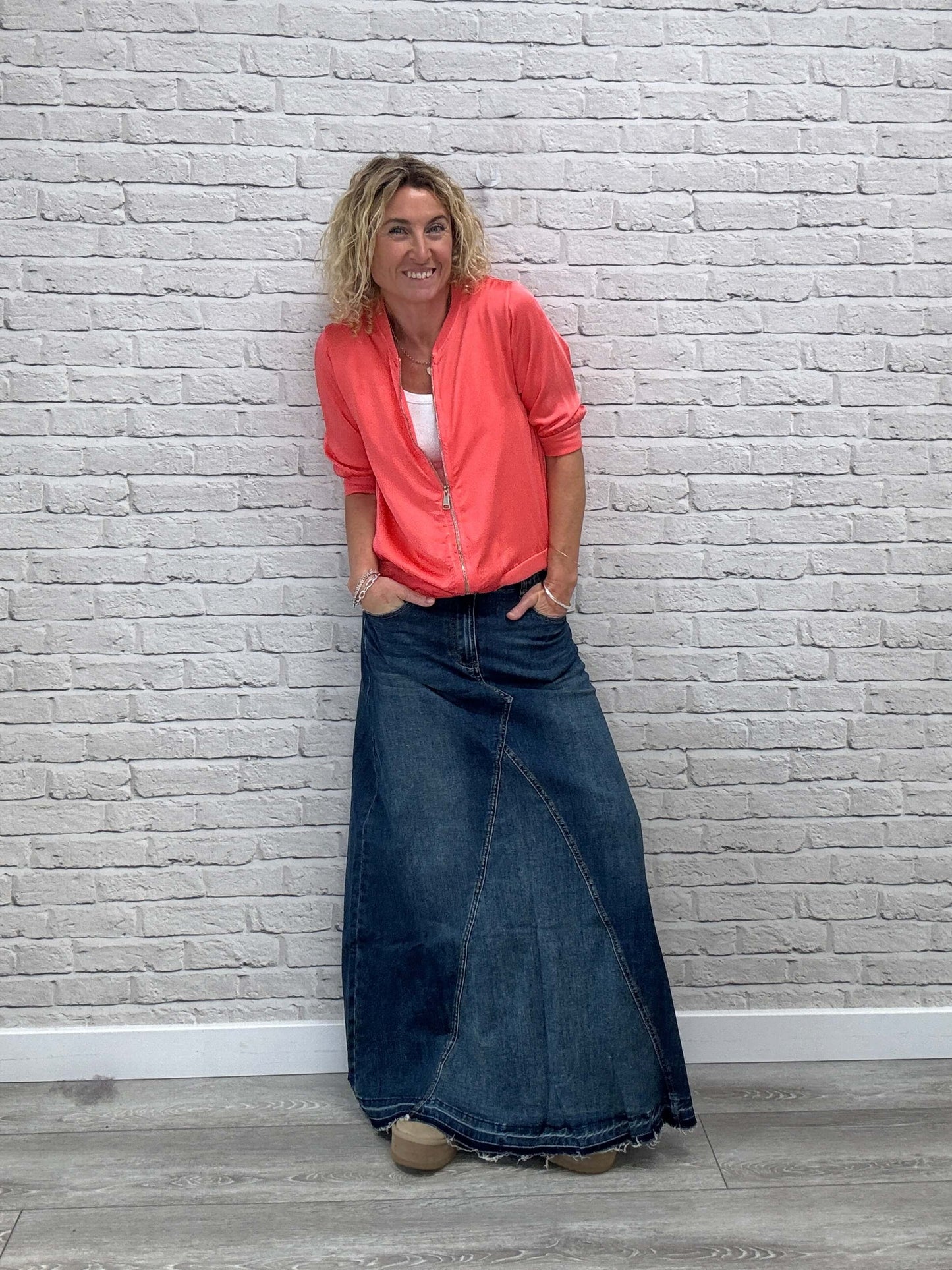 The Brixton Flared Denim Maxi Skirt