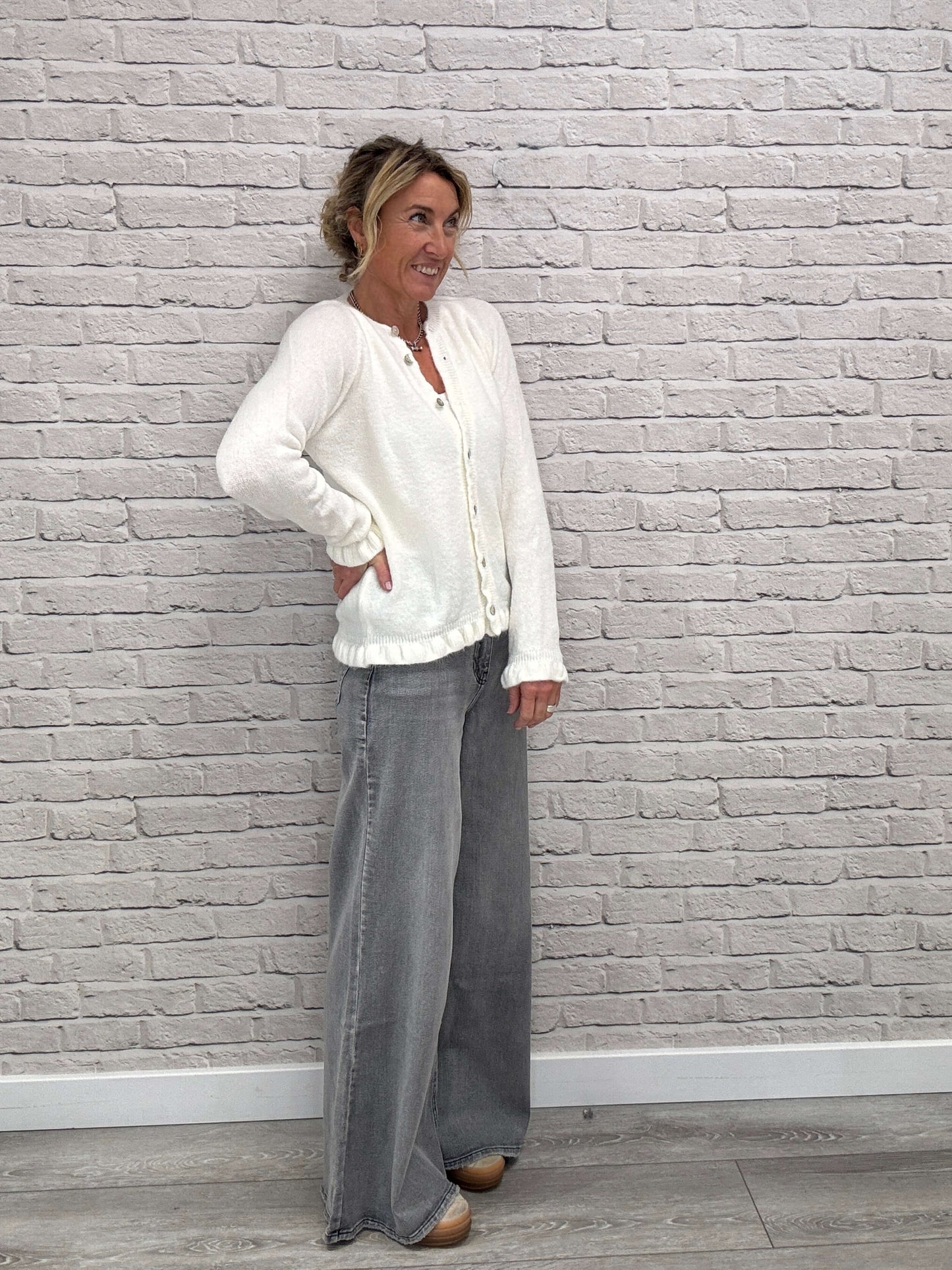 Alpaca Blend Ruffle Trim Jumper | Winter White