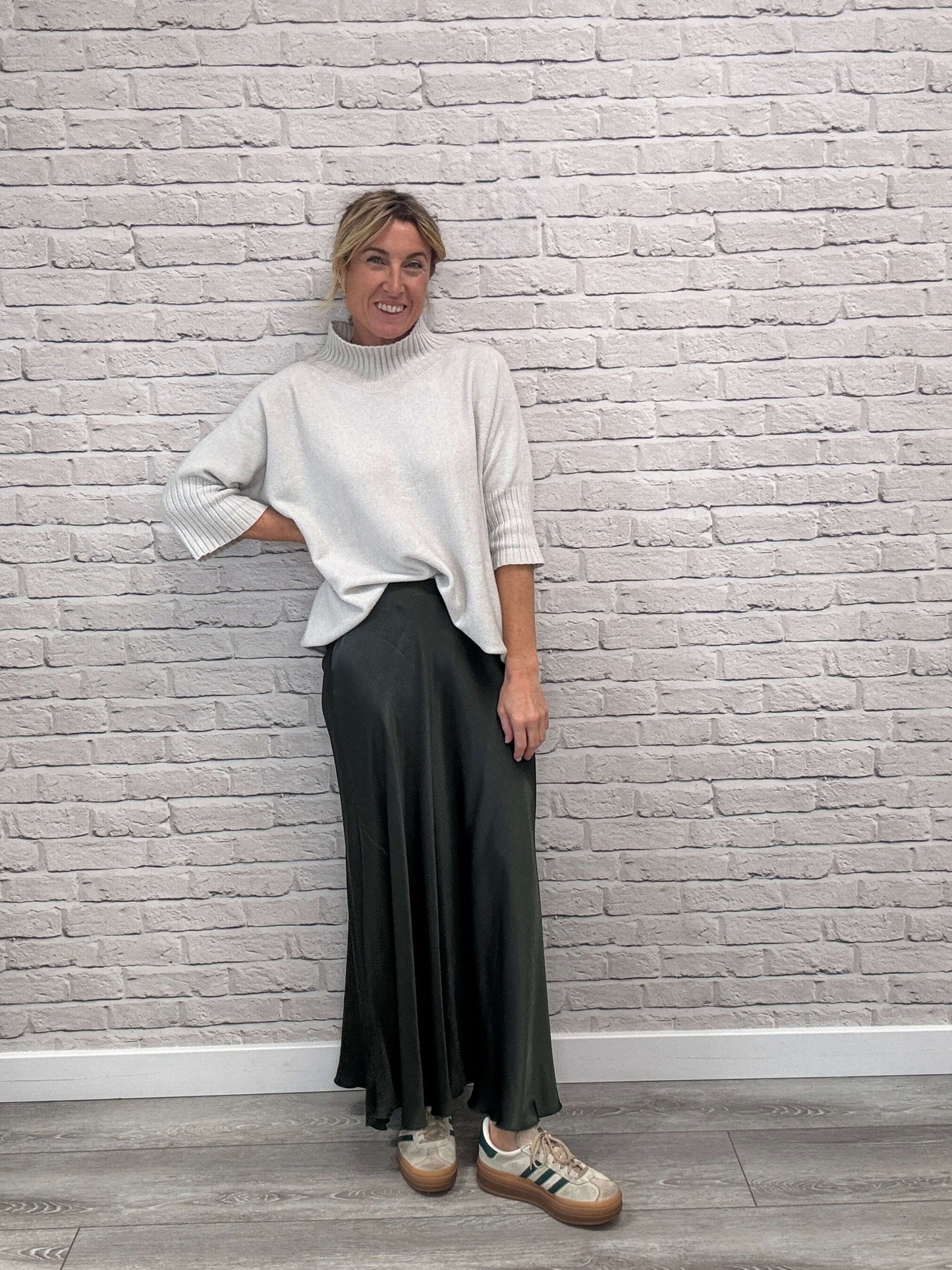 Orla Satin Slip Skirt | Khaki