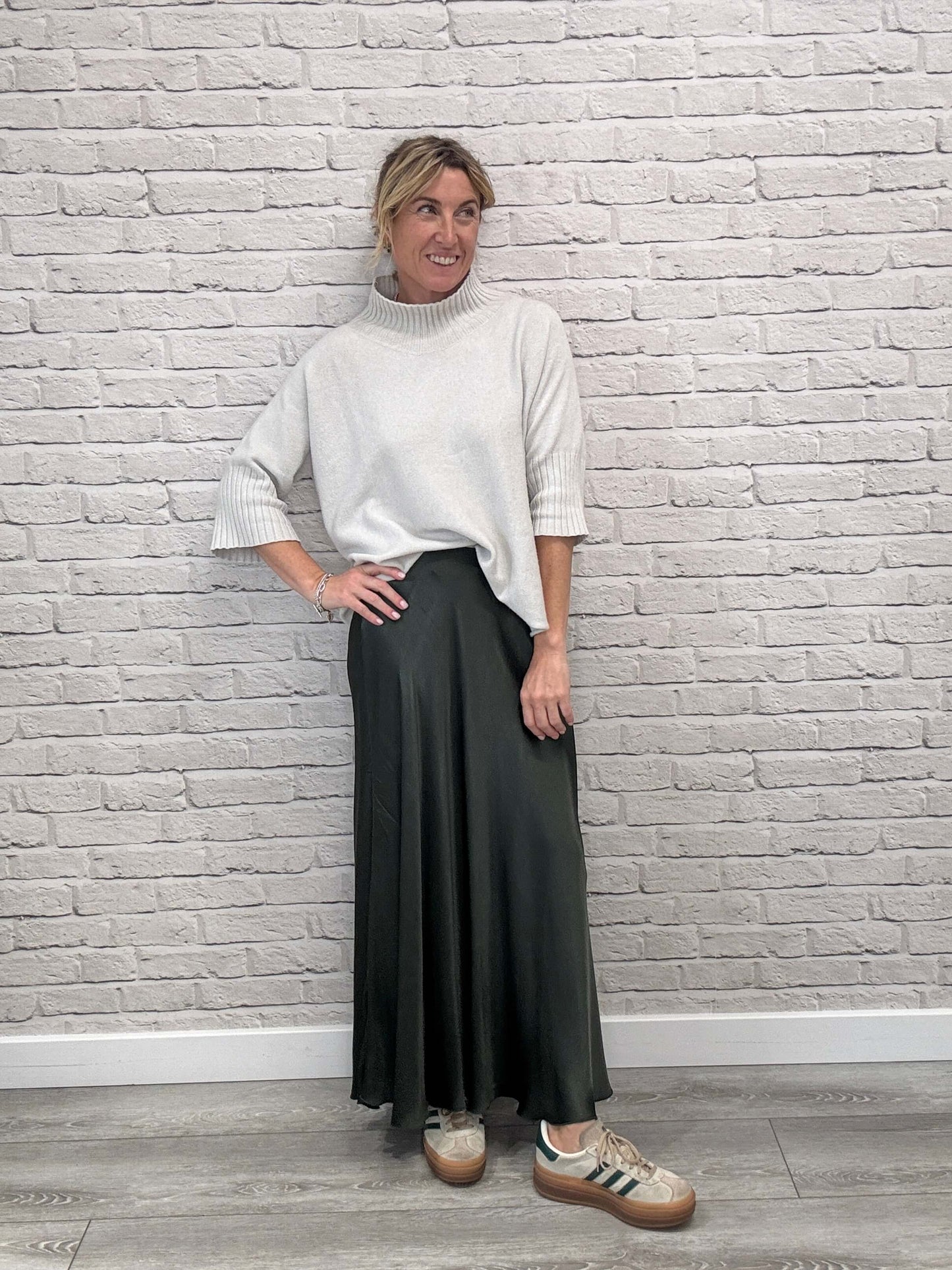 Orla Satin Slip Skirt | Khaki