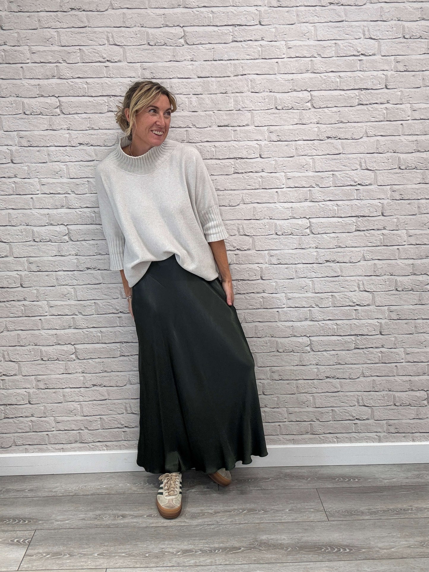 Orla Satin Slip Skirt | Khaki