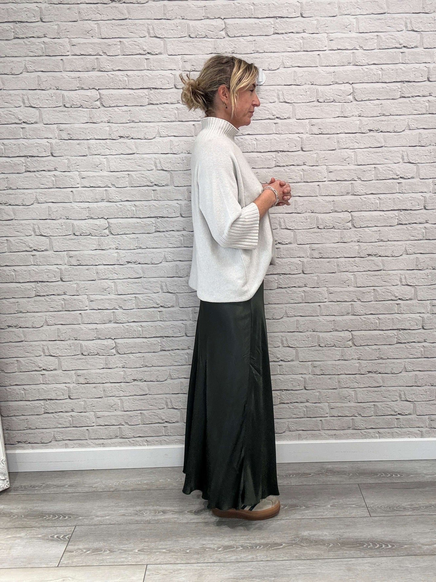 Orla Satin Slip Skirt | Khaki