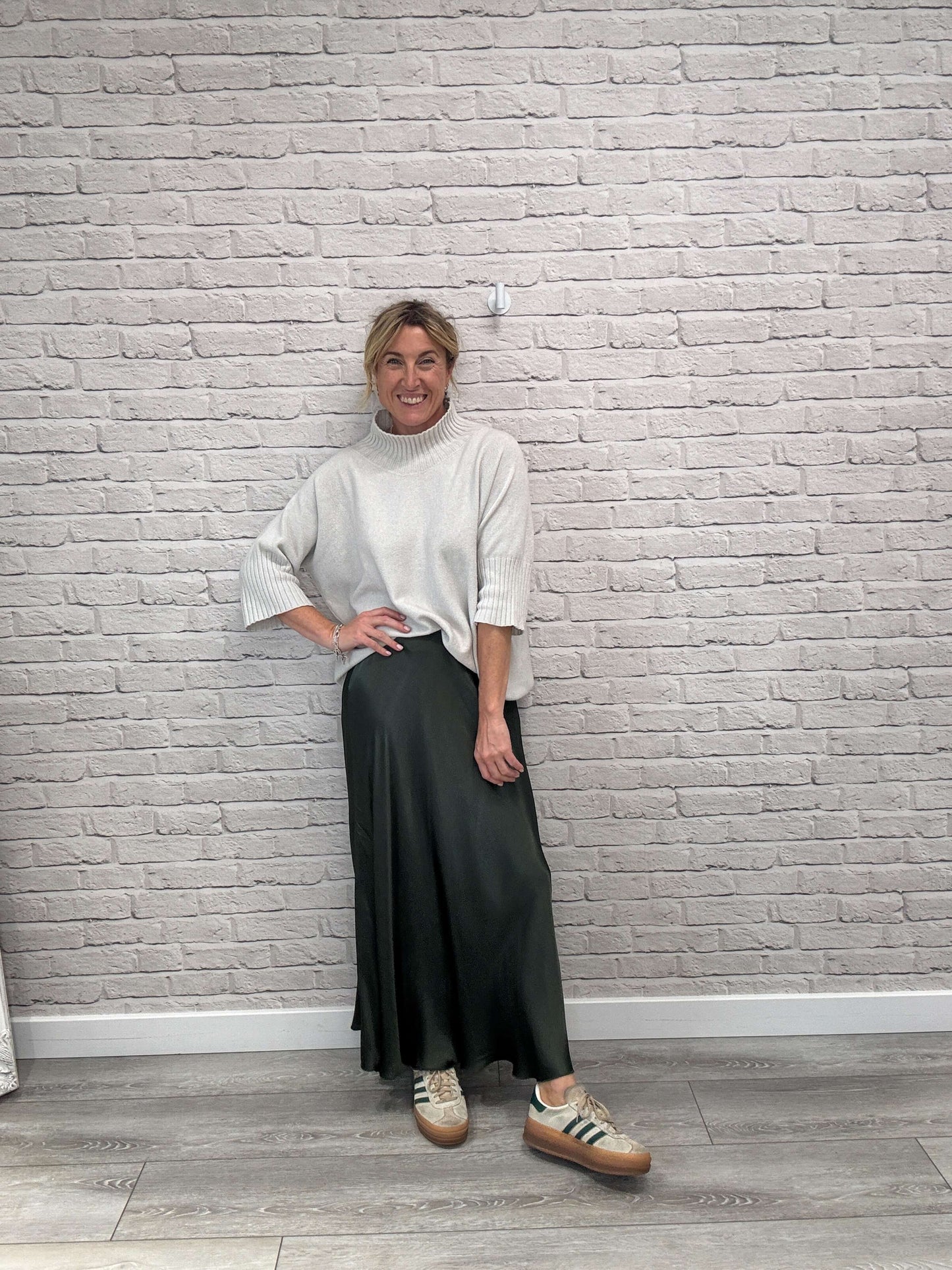 Orla Satin Slip Skirt | Khaki