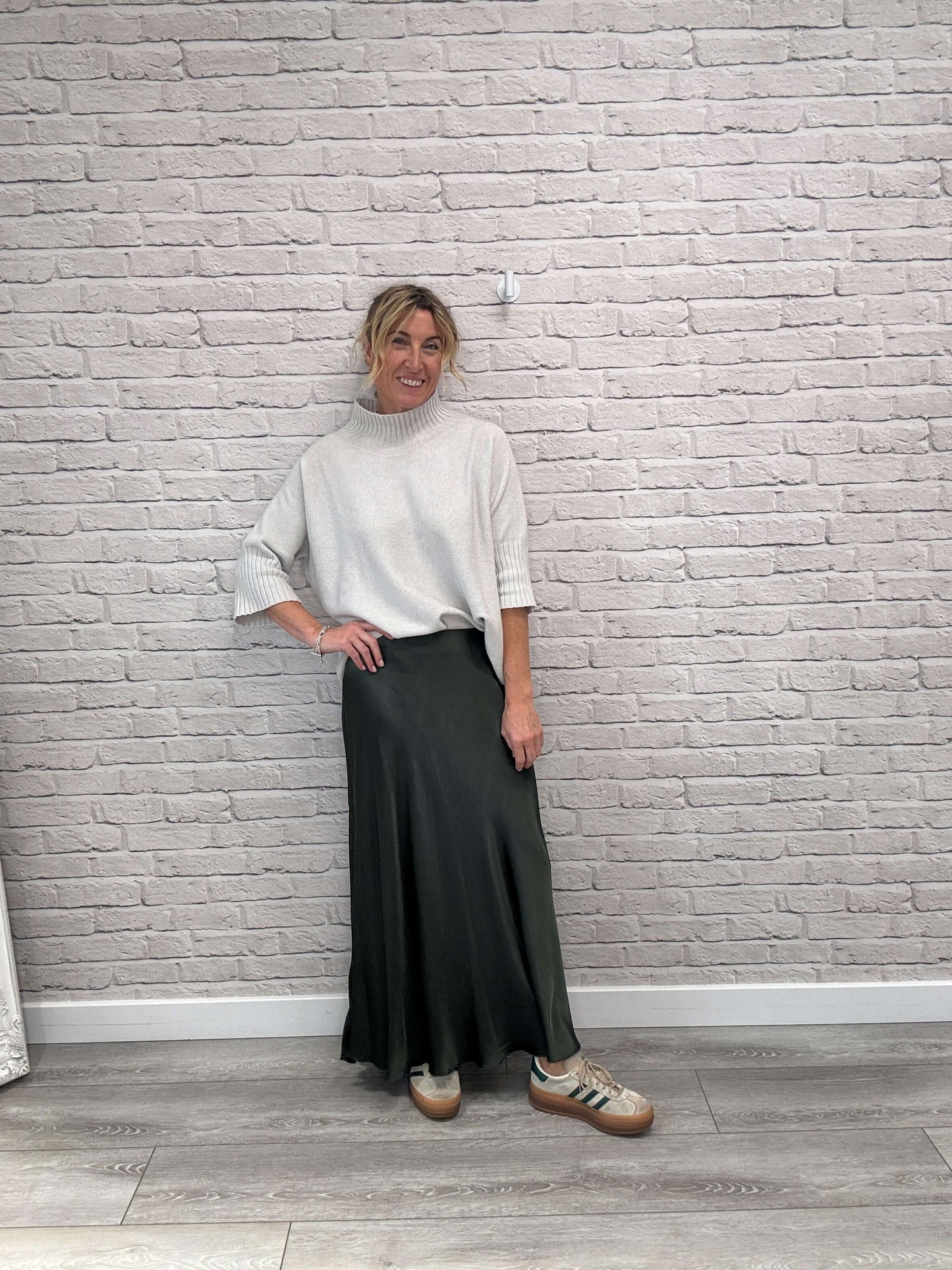 Orla Satin Slip Skirt | Khaki