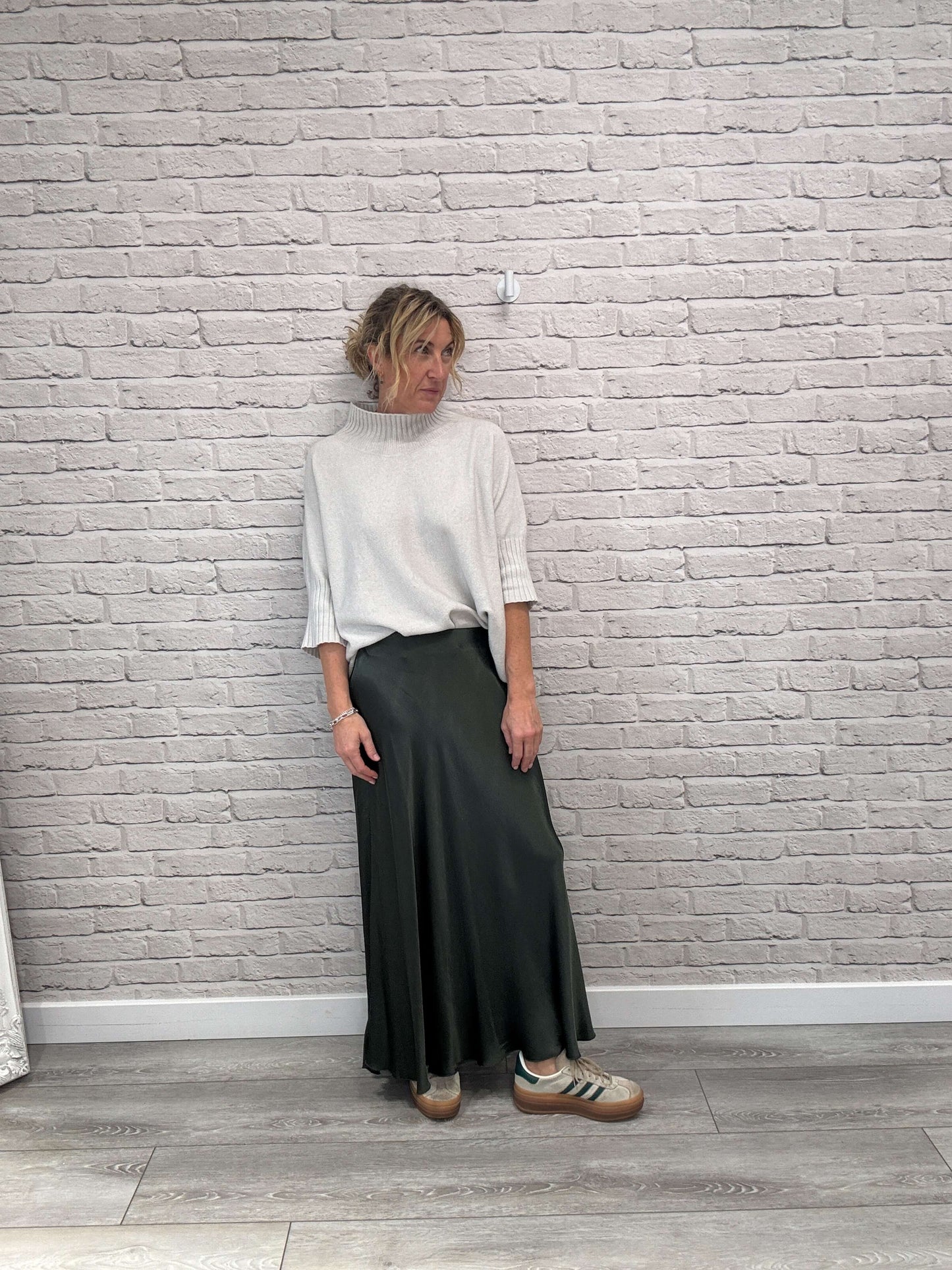 Orla Satin Slip Skirt | Khaki