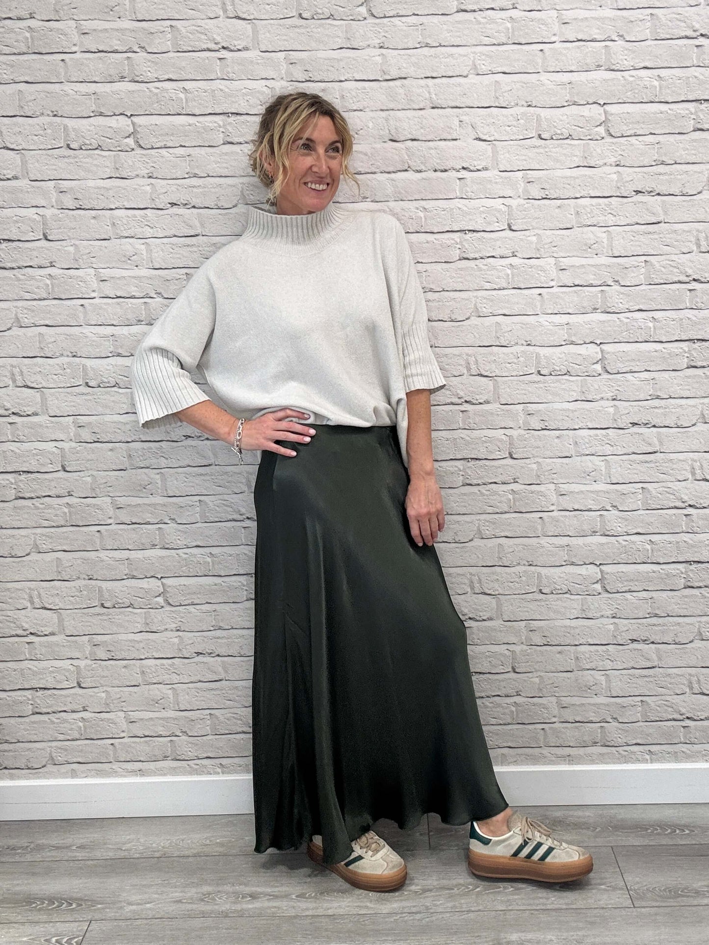 Orla Satin Slip Skirt | Khaki
