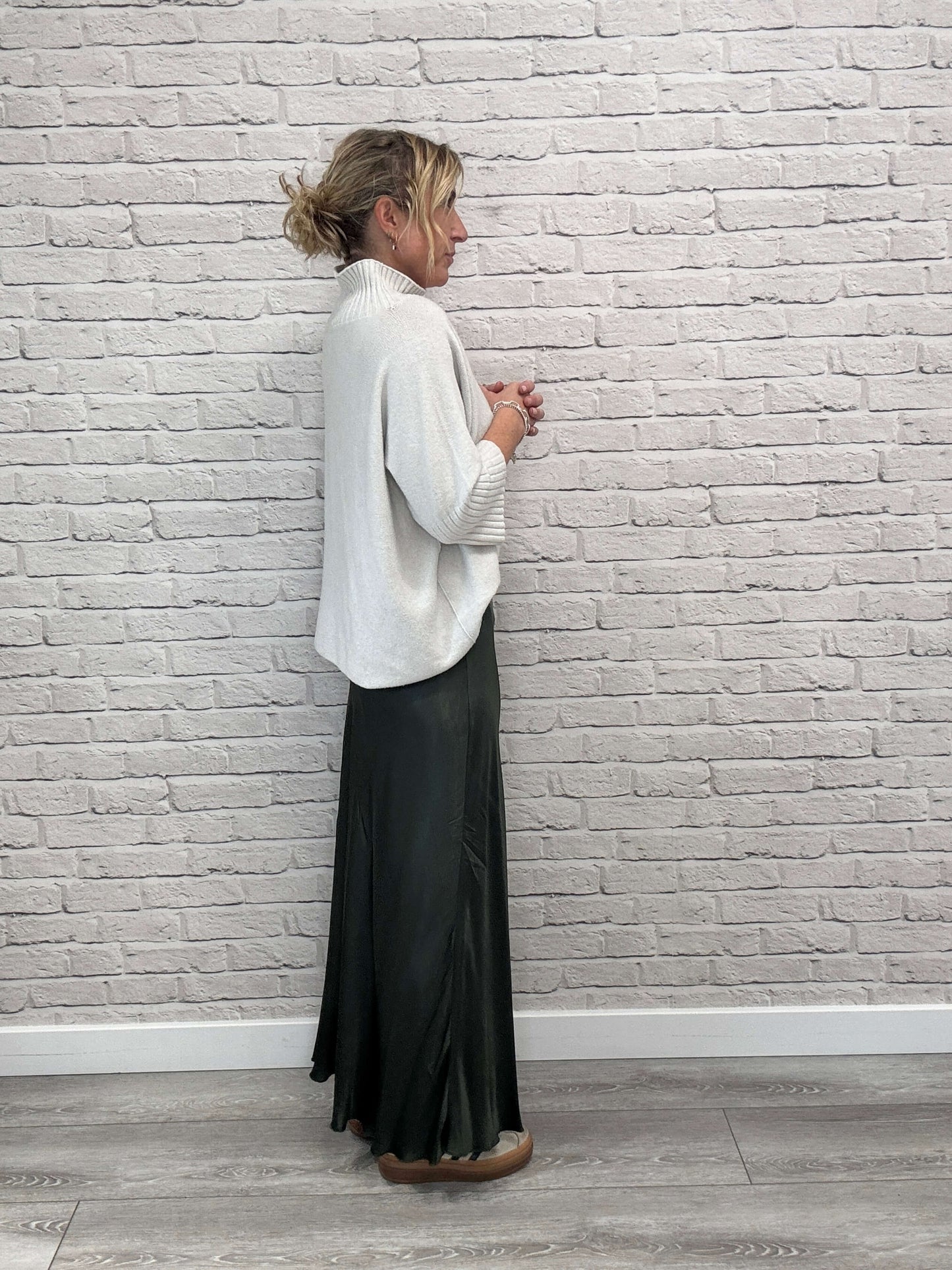 Orla Satin Slip Skirt | Khaki