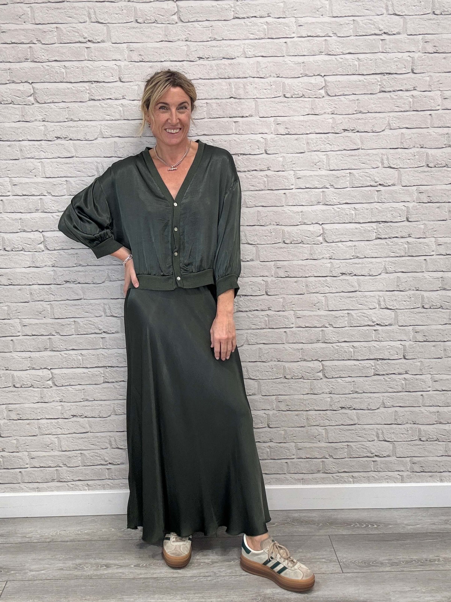 Orla Satin Top | Khaki