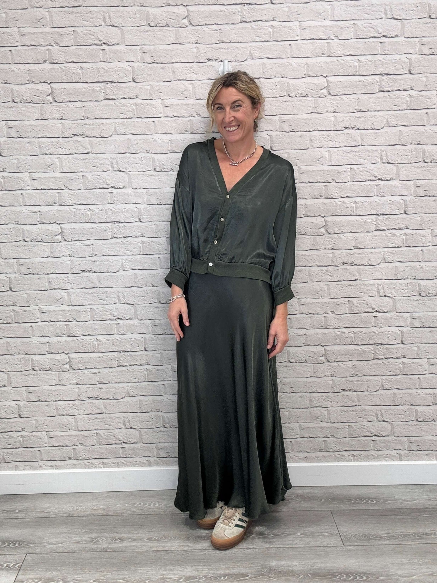 Orla Satin Top | Khaki