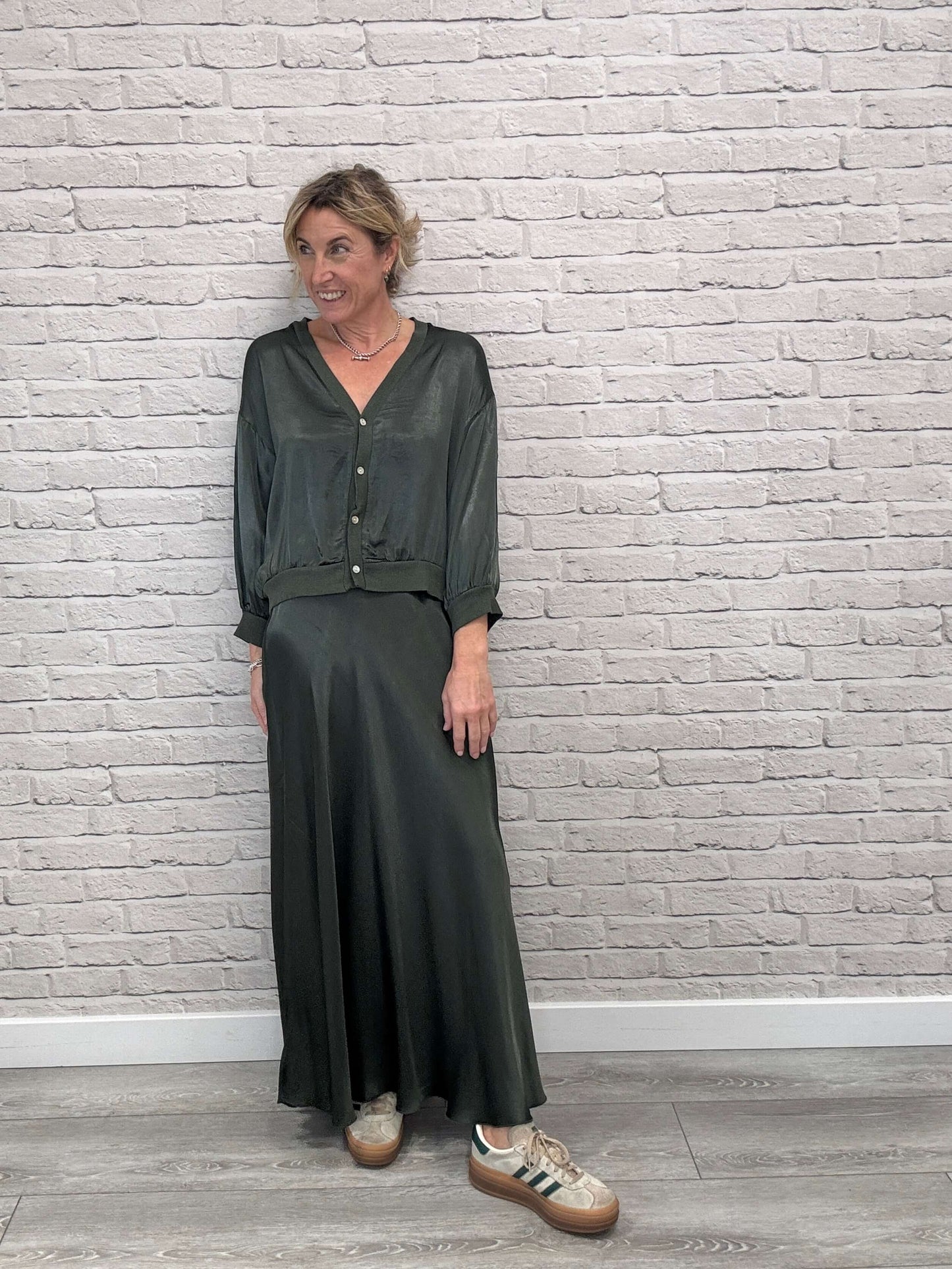 Orla Satin Top | Khaki
