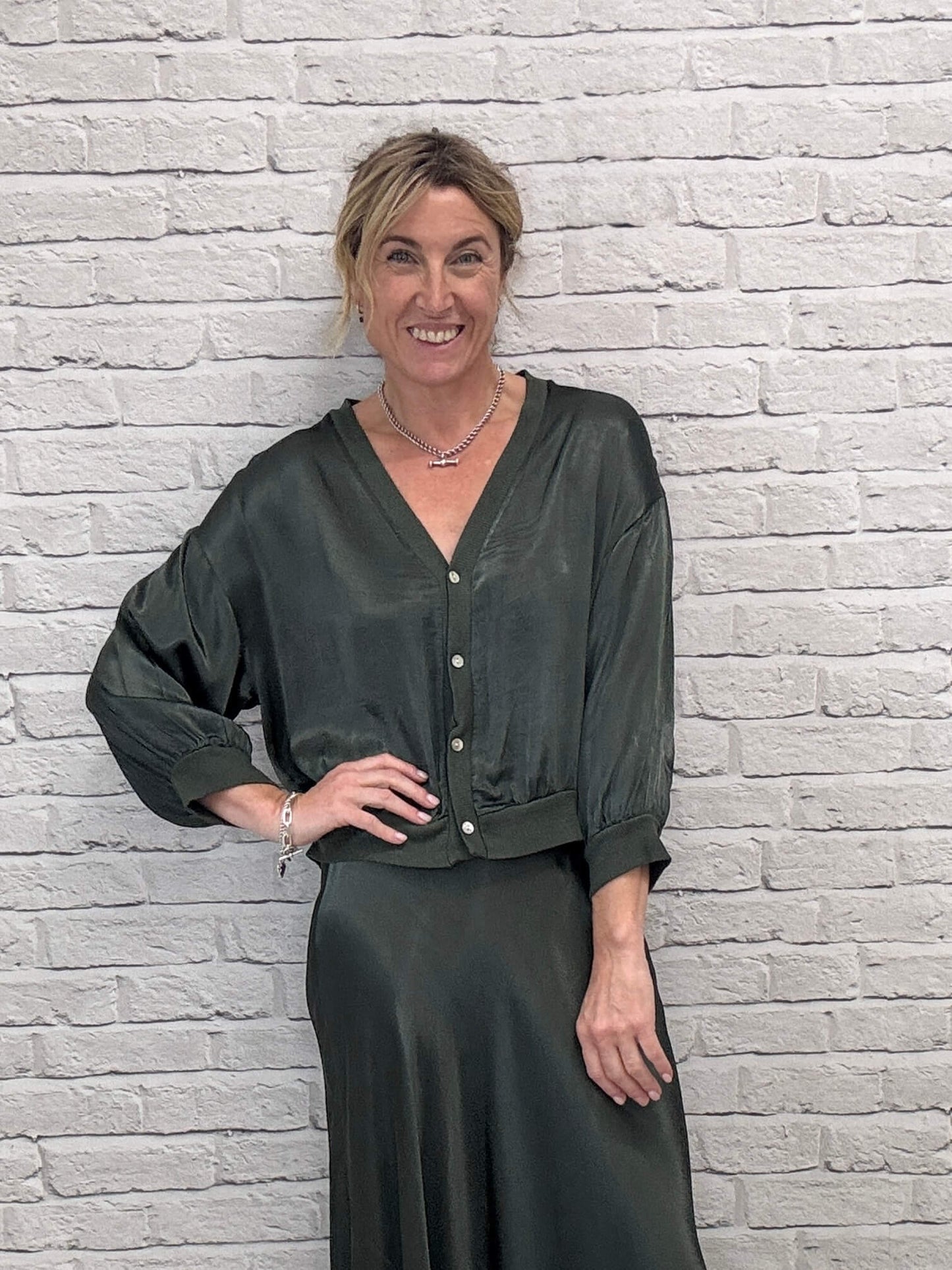 Orla Satin Top | Khaki