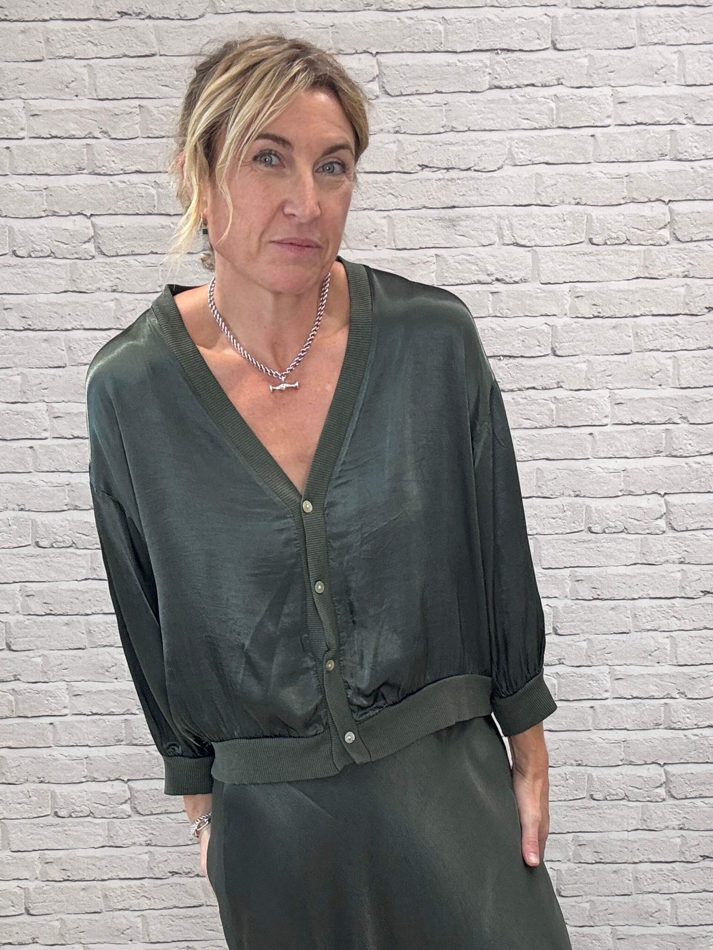 Orla Satin Top | Khaki