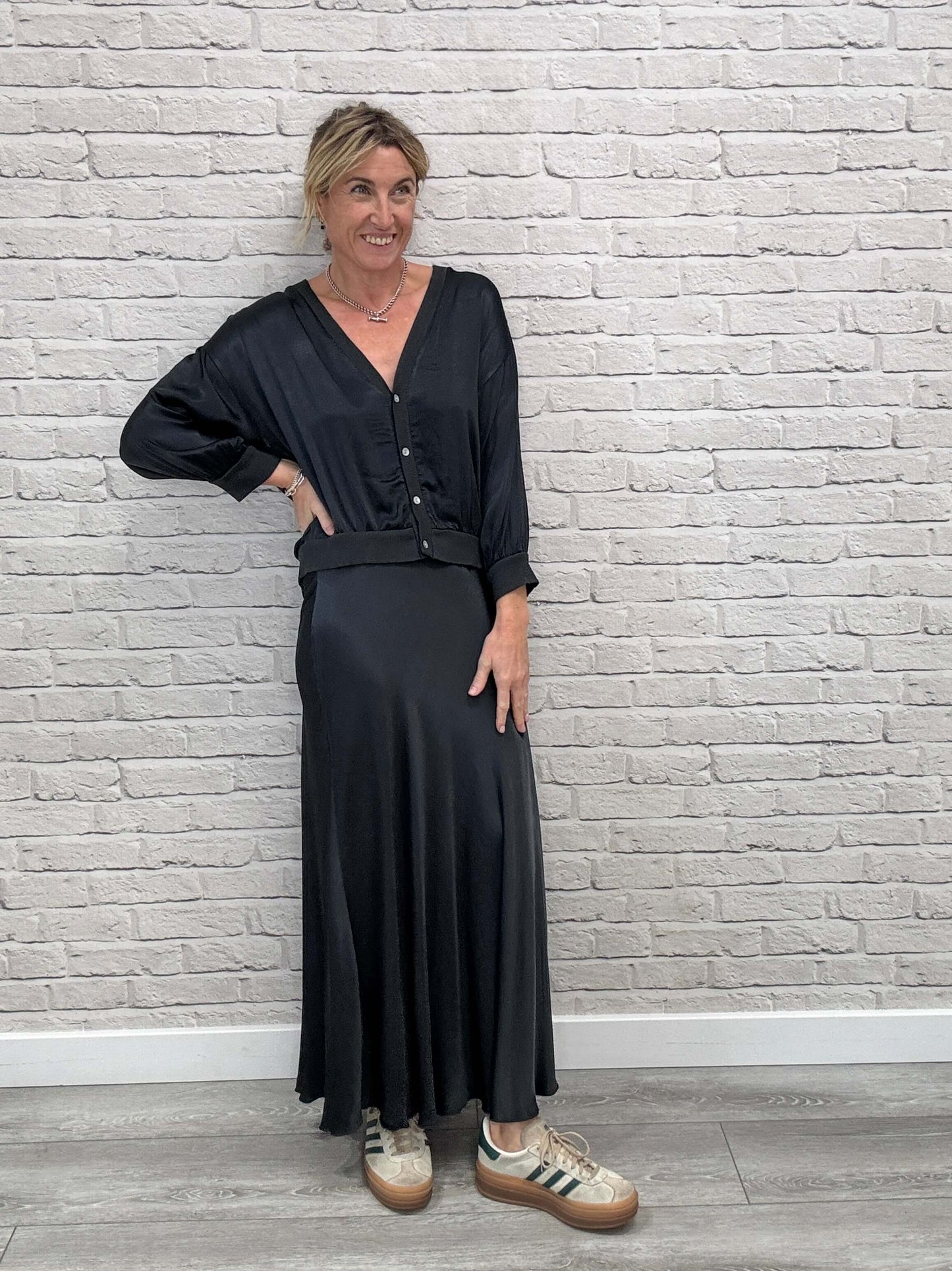Orla Satin Slip Skirt | Charcoal