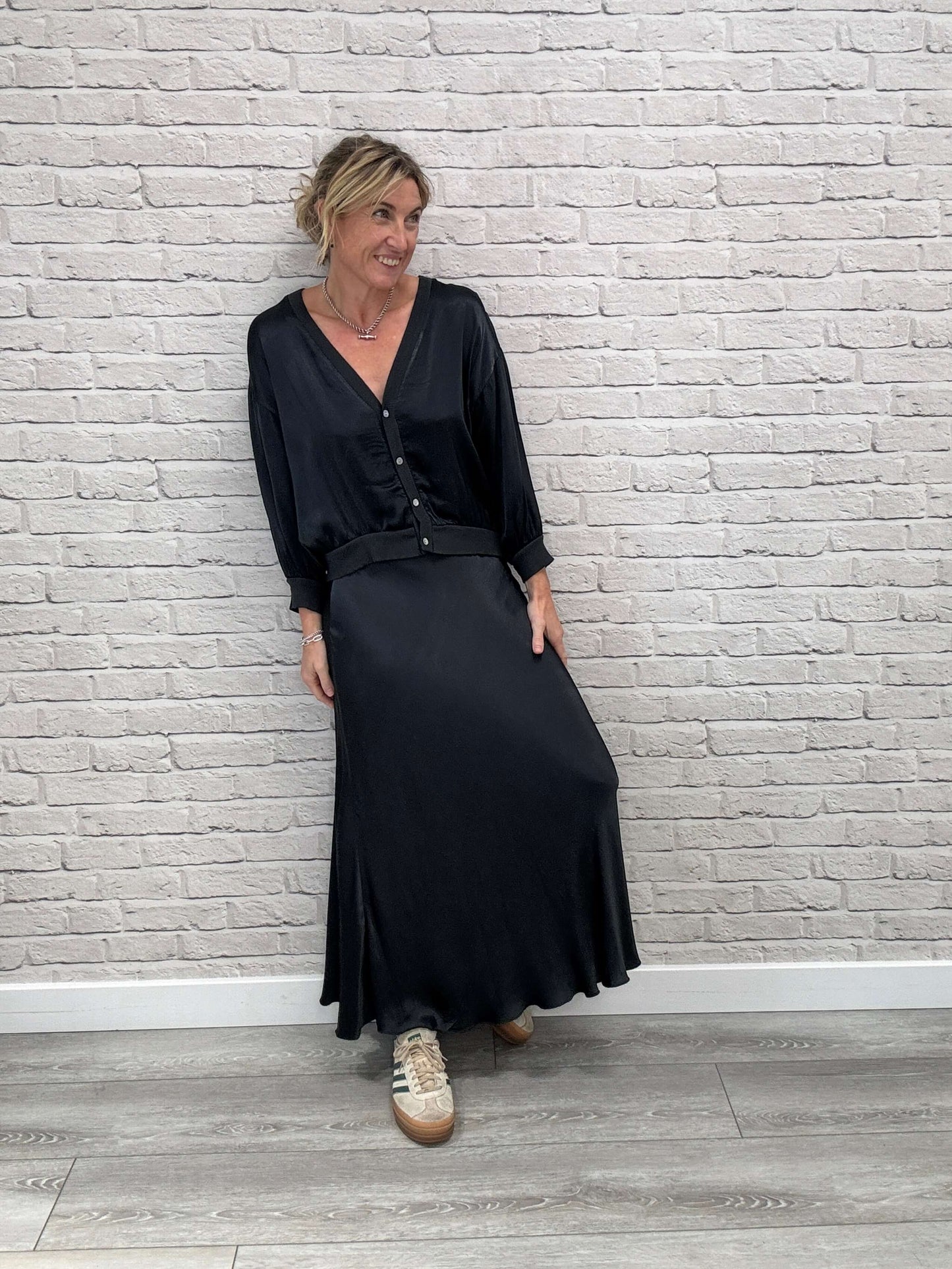Orla Satin Slip Skirt | Charcoal