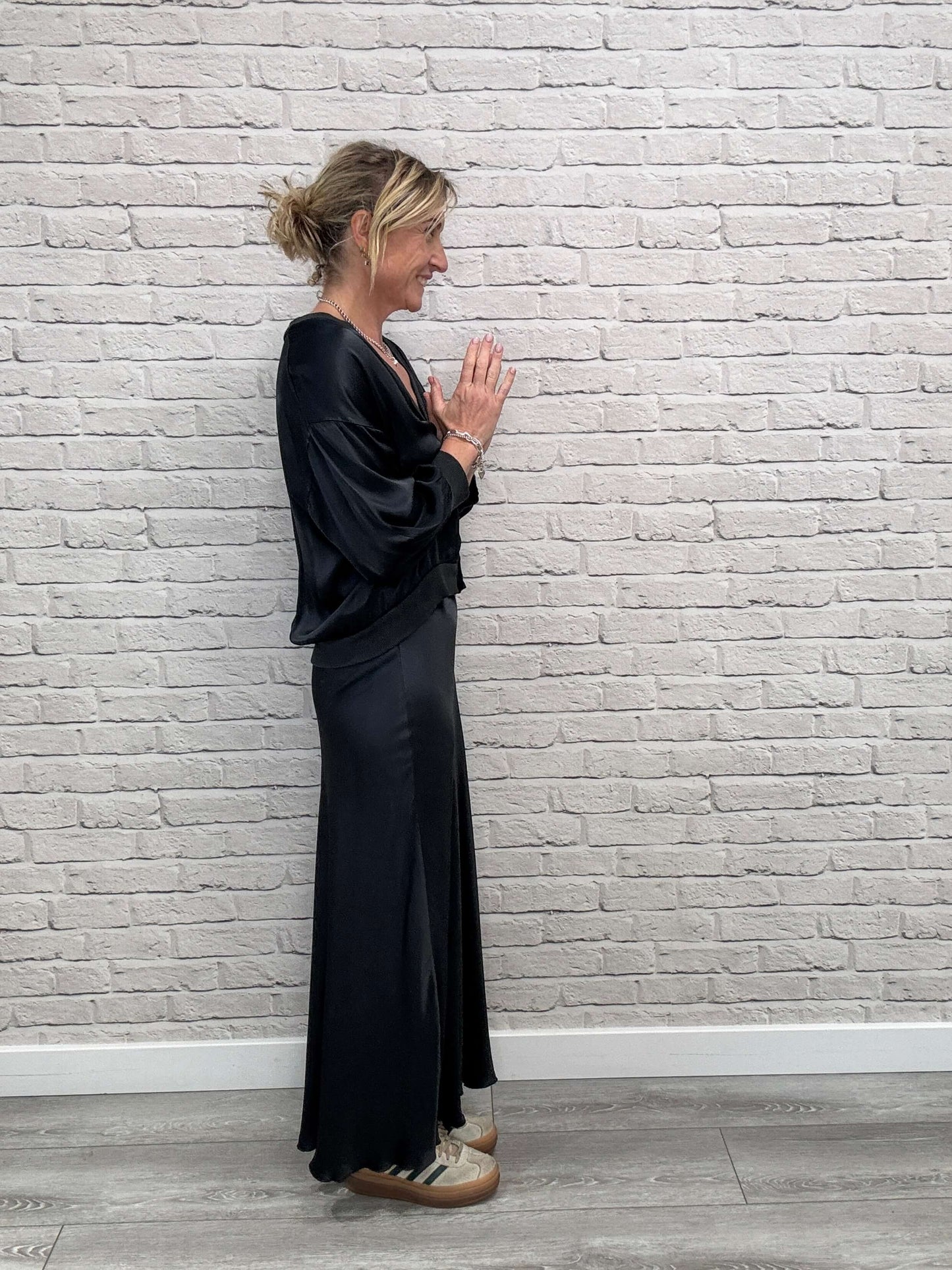 Orla Satin Slip Skirt | Charcoal