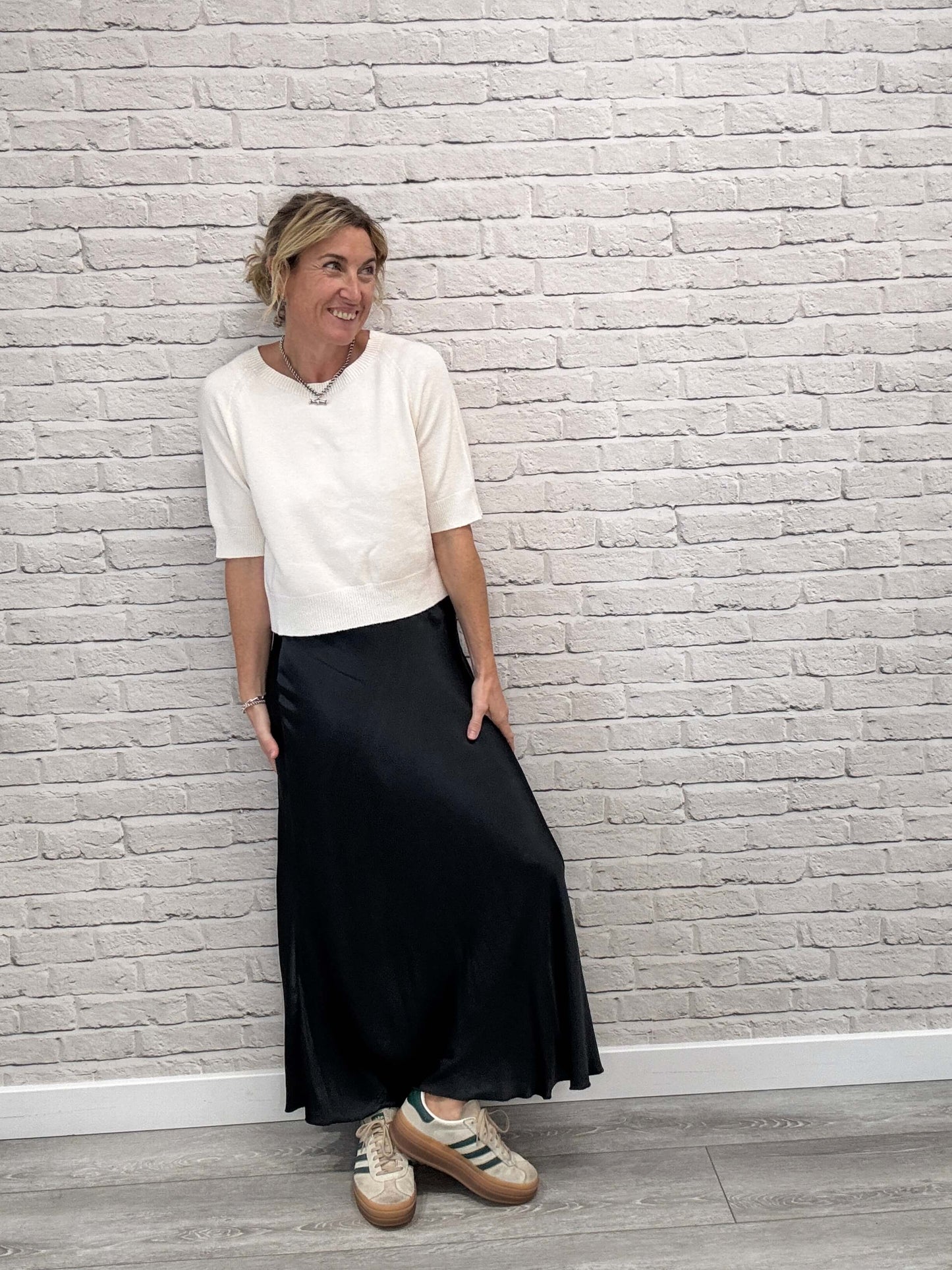 Orla Satin Slip Skirt | Charcoal