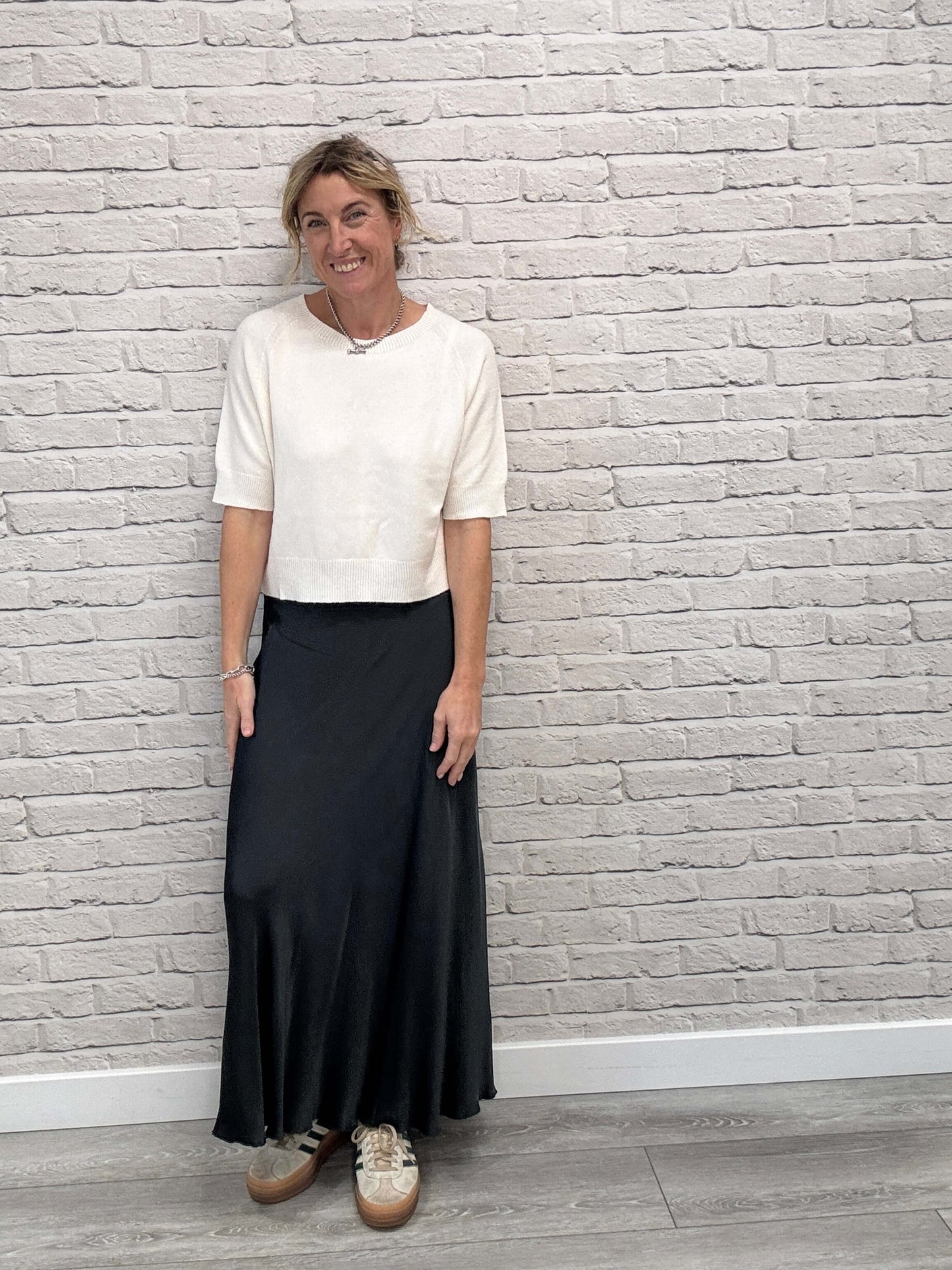 Orla Satin Slip Skirt | Charcoal