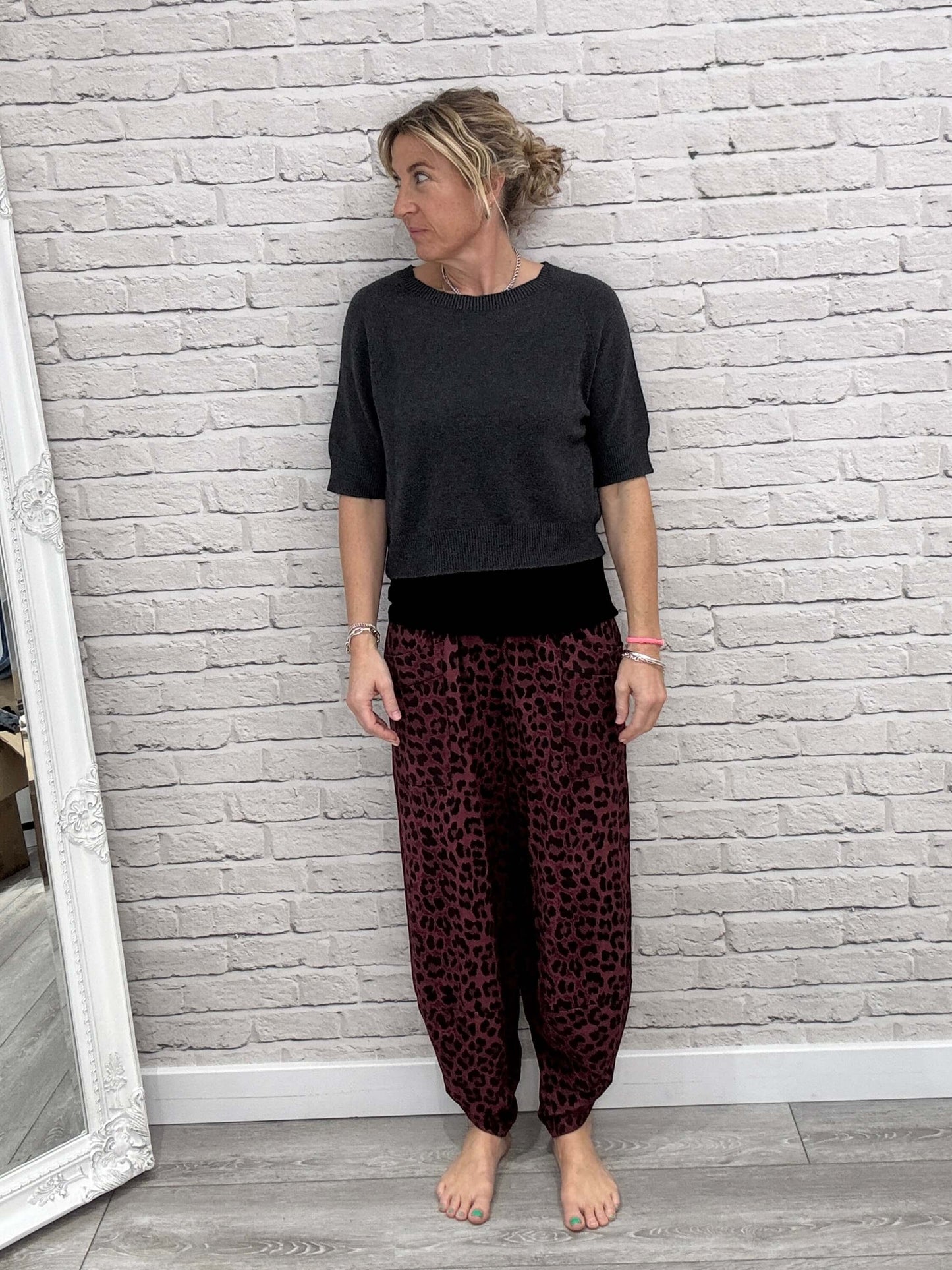 Barrel Slouch Pants | Merlot Leopard (NEW)