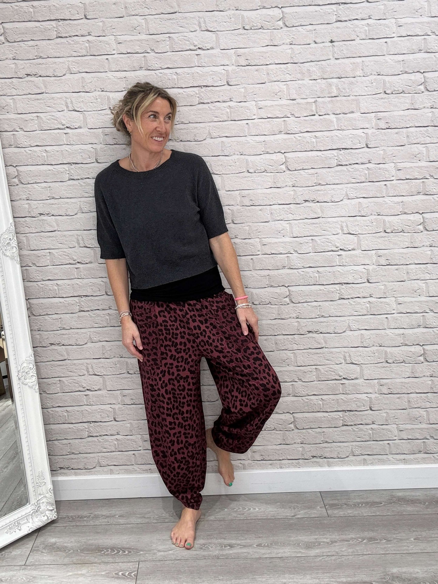 Barrel Slouch Pants | Merlot Leopard (NEW)