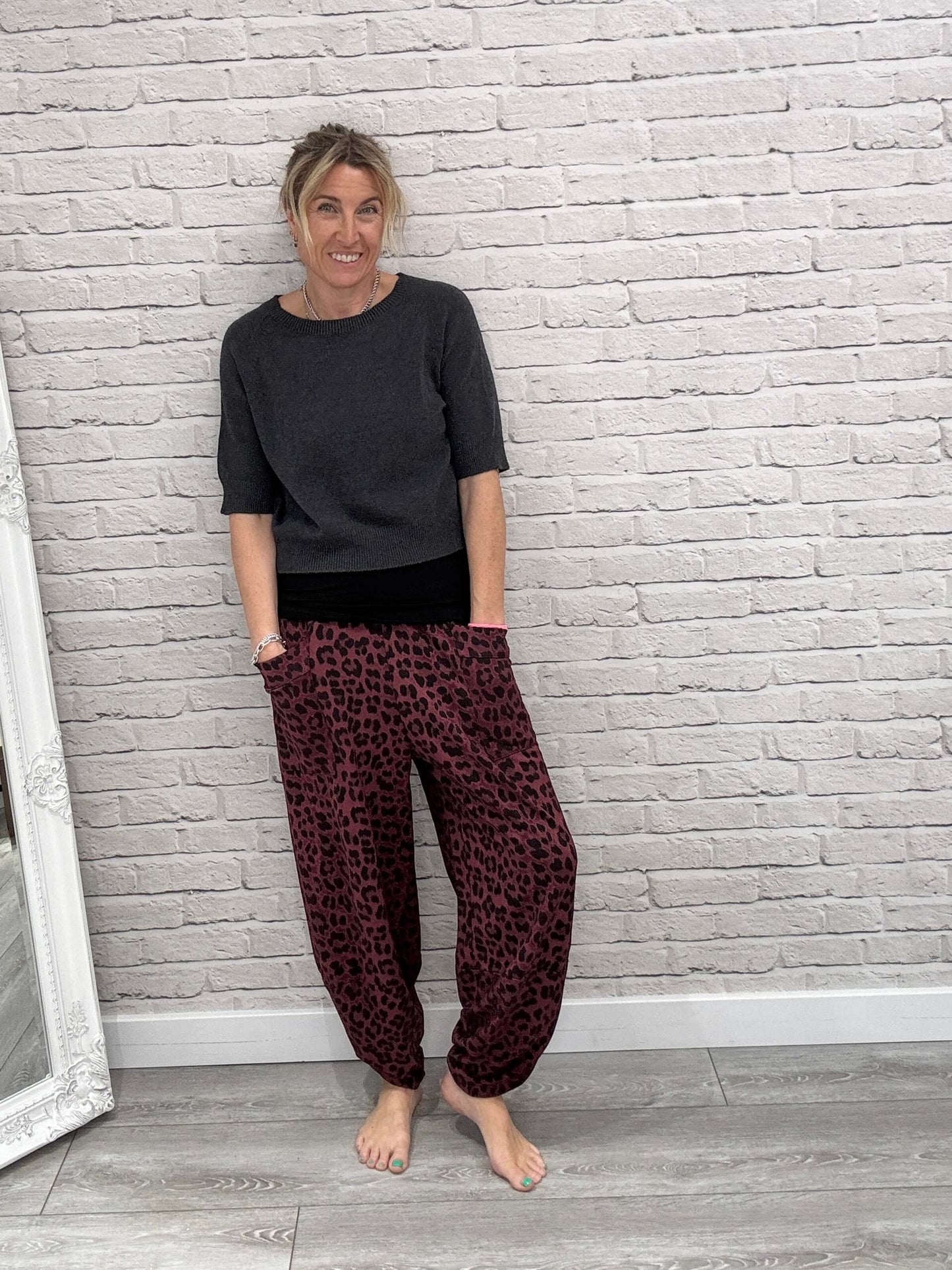 Barrel Slouch Pants | Merlot Leopard (NEW)