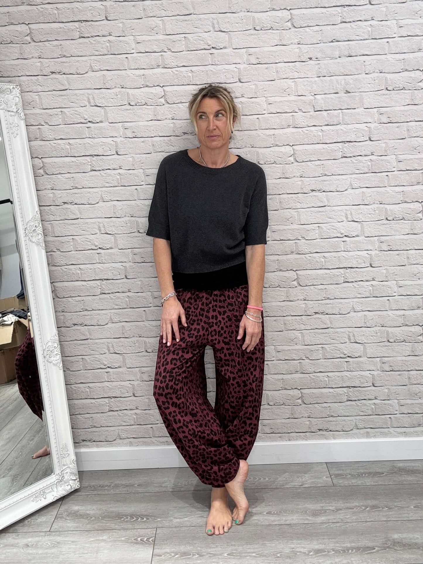 Barrel Slouch Pants | Merlot Leopard (NEW)