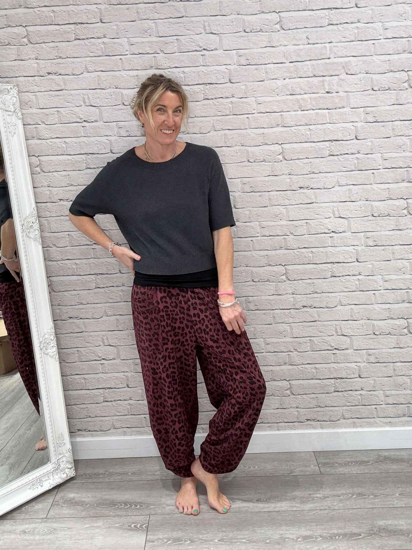 Barrel Slouch Pants | Merlot Leopard (NEW)