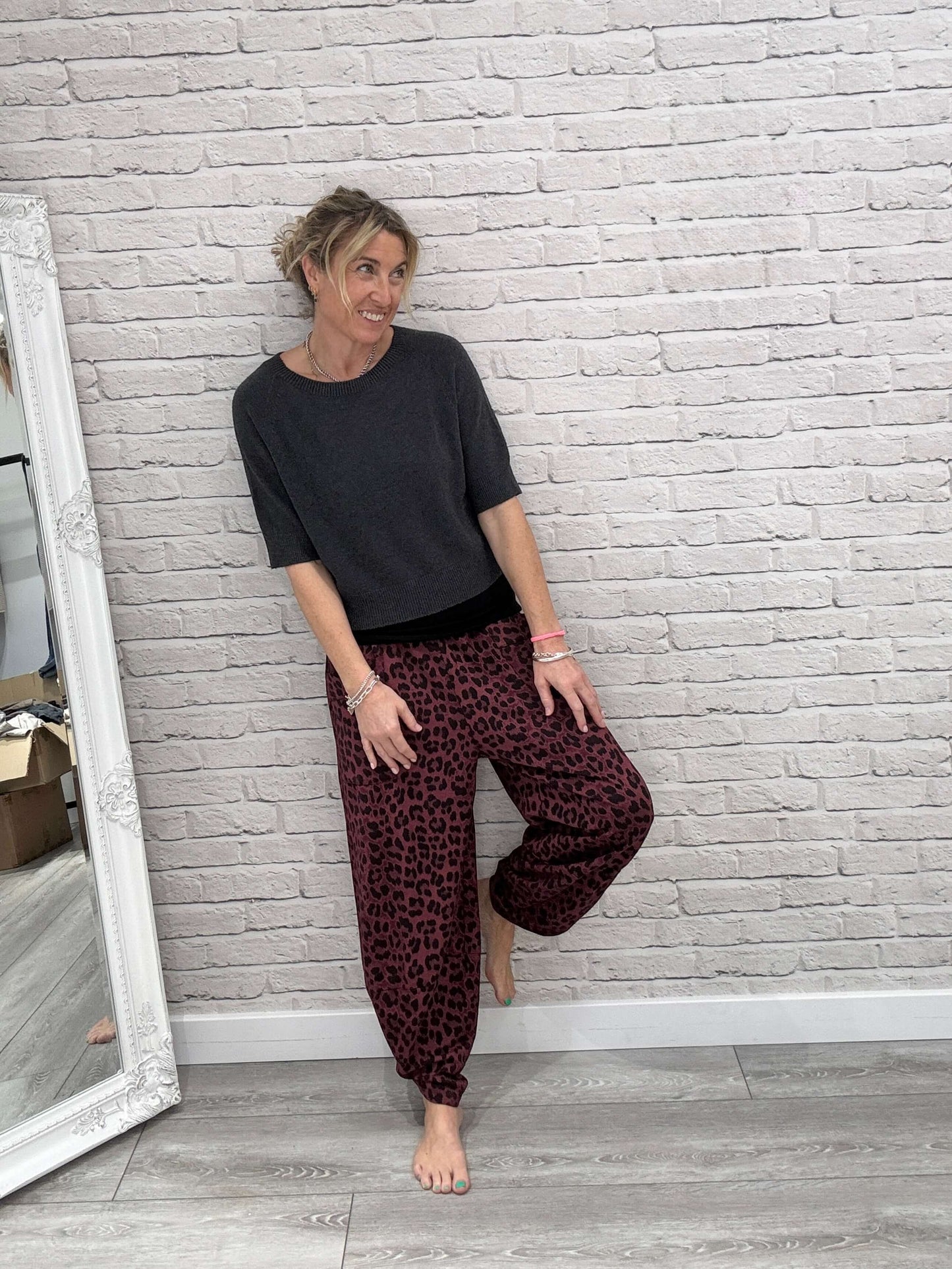 Barrel Slouch Pants | Merlot Leopard (NEW)
