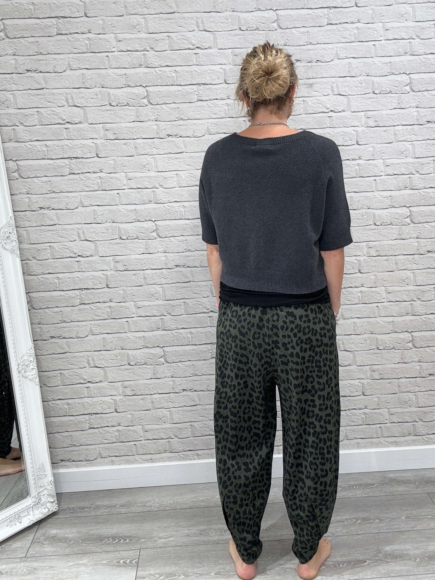 Barrel Slouch Pants | Dark Green Leopard (NEW)
