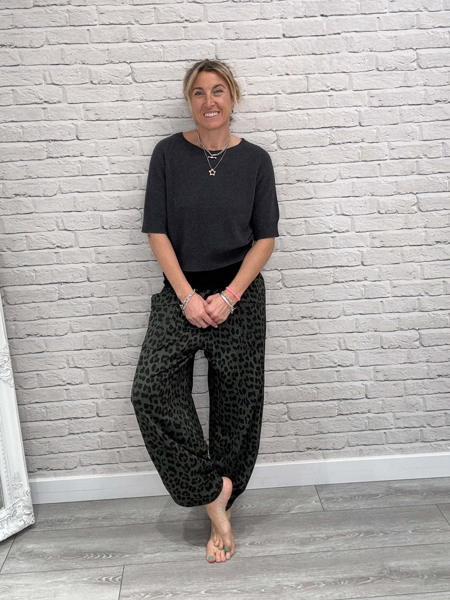 Barrel Slouch Pants | Dark Green Leopard (NEW)