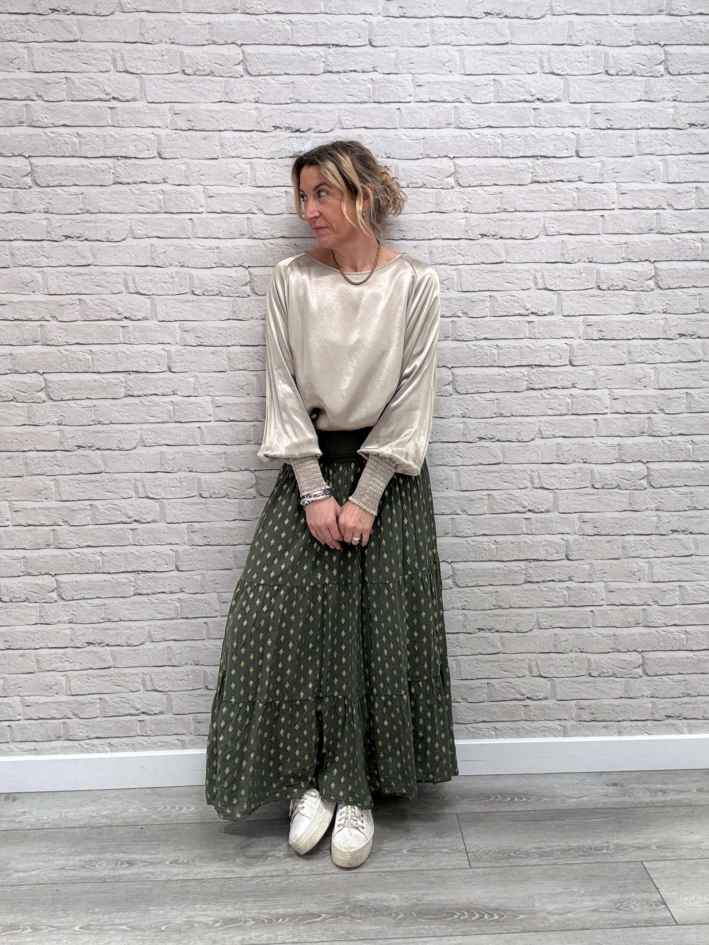 Khaki & Gold Maxi Skirt (NEW)
