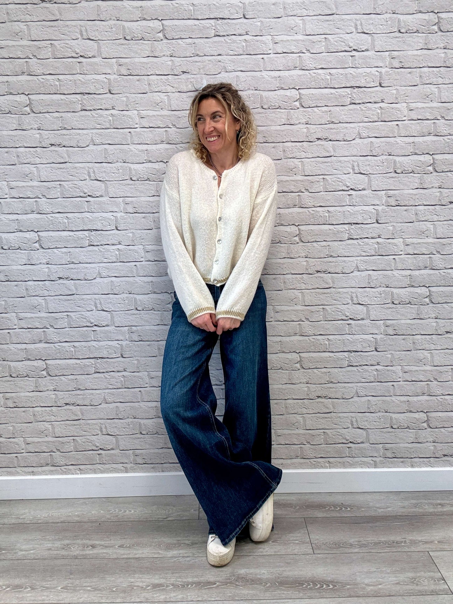 Long Sleeve Hamptons Cardigan | Cream & Gold (NEW)