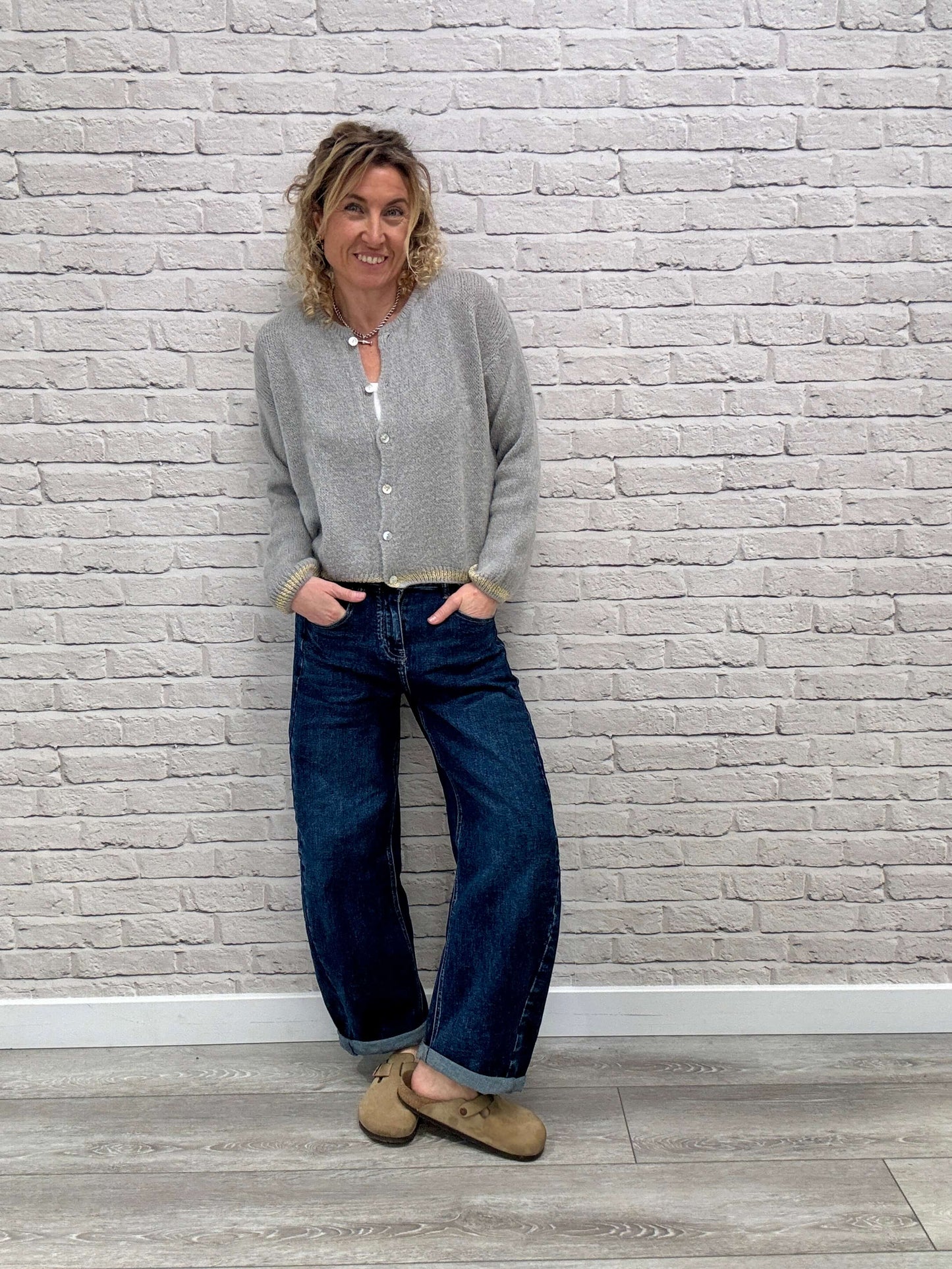 Long Sleeve Hamptons Cardigan | Dove Grey & Gold (NEW)