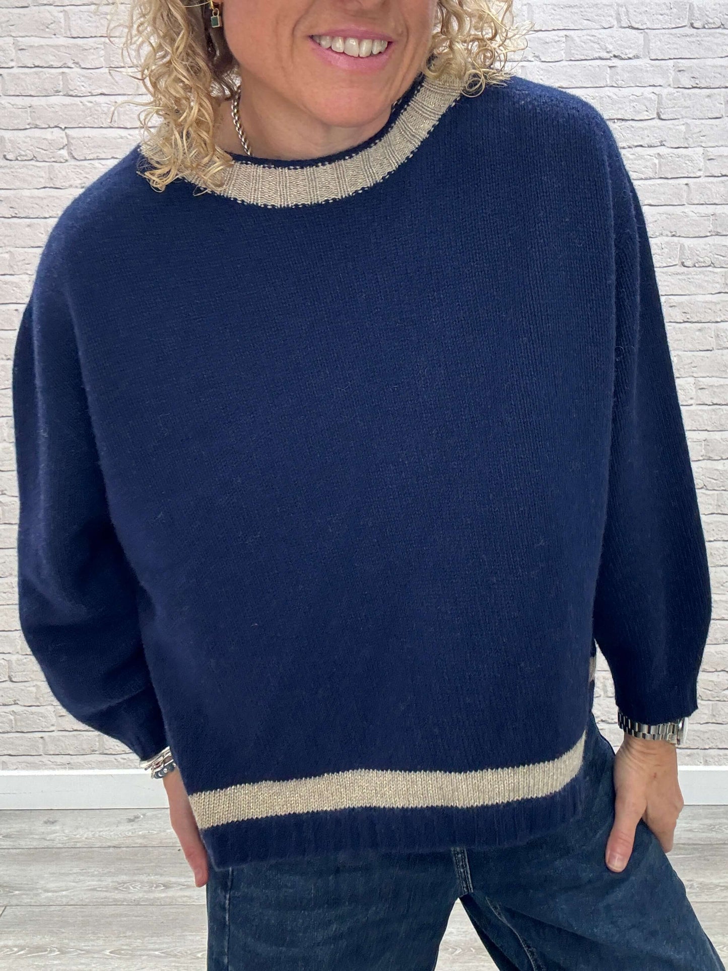 Cashmere Blend Sparkle Knit | Navy & Gold