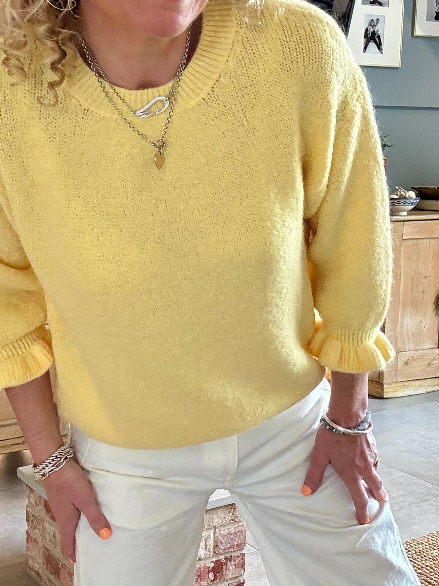Evie Frill Sleeve Jumper | Vanilla Yellow