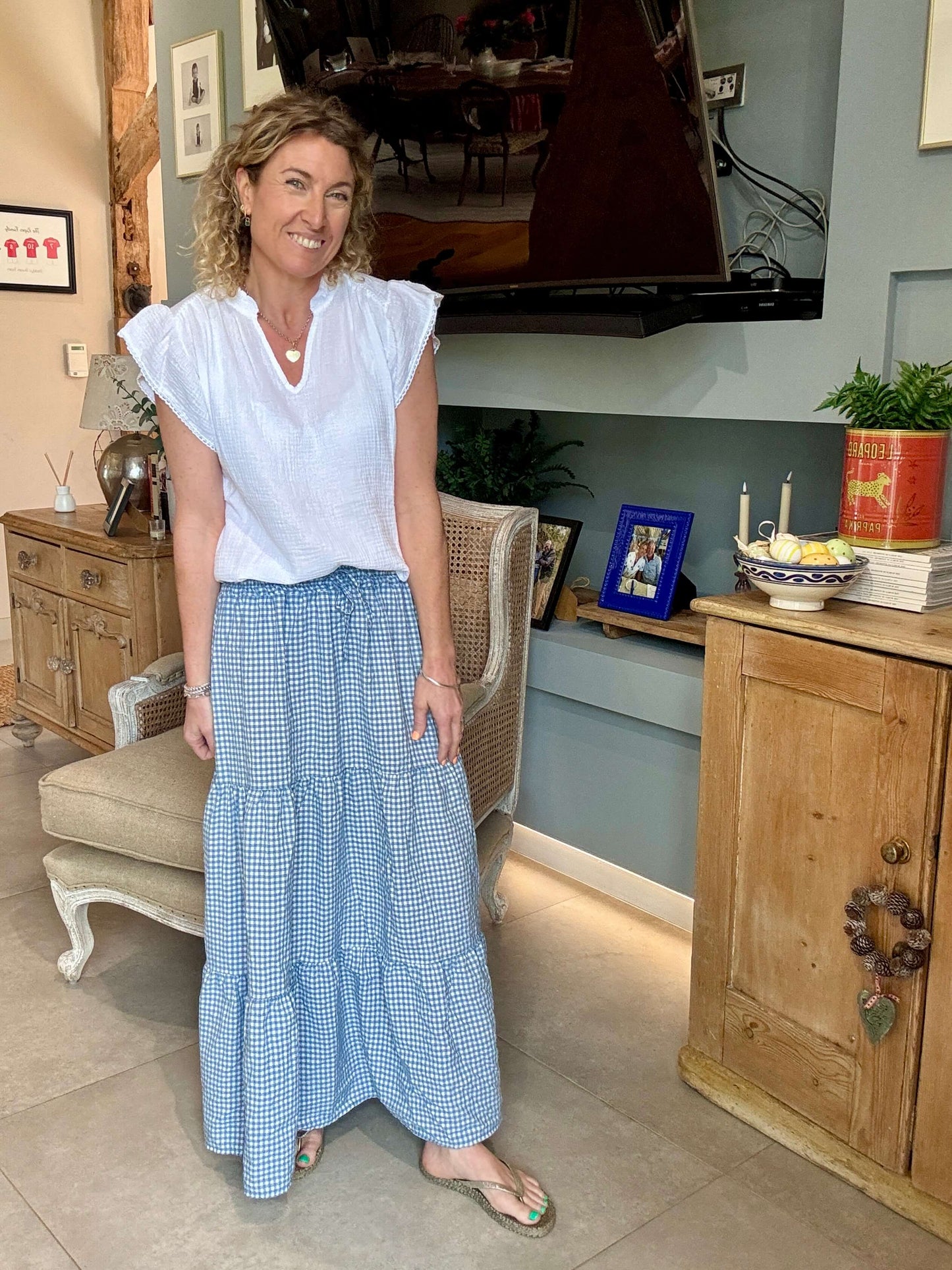 Freya Gingham Maxi | Chambray Blue