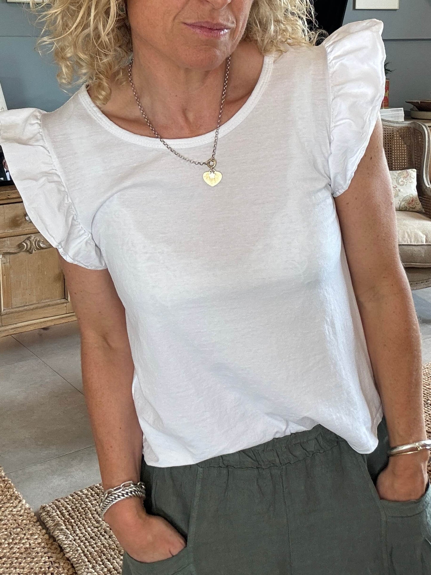 White Flutter Sleeve T-Shirt