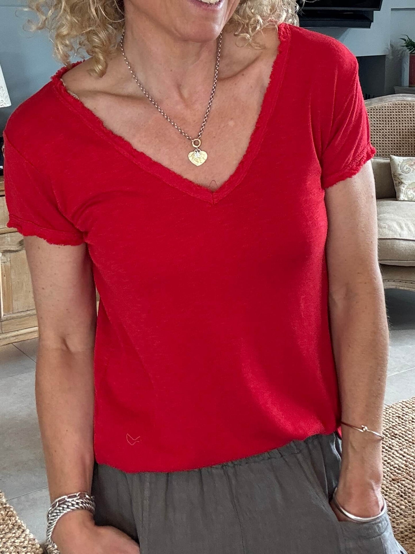 The Drift V-Neck Tee | Cherry Red