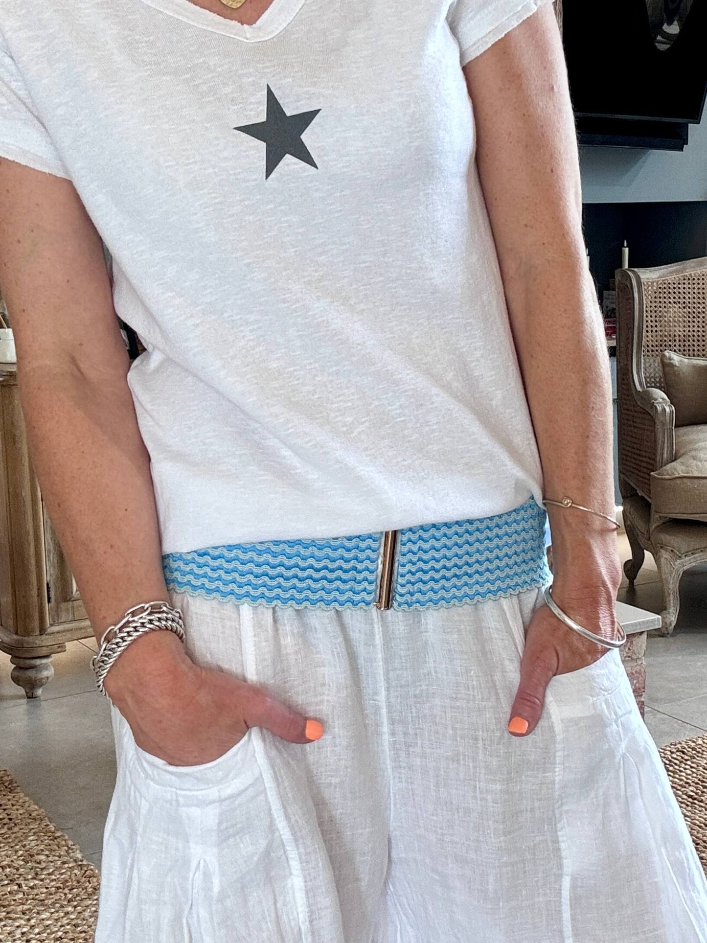 Ric Rac Belt | Sky Blue & White