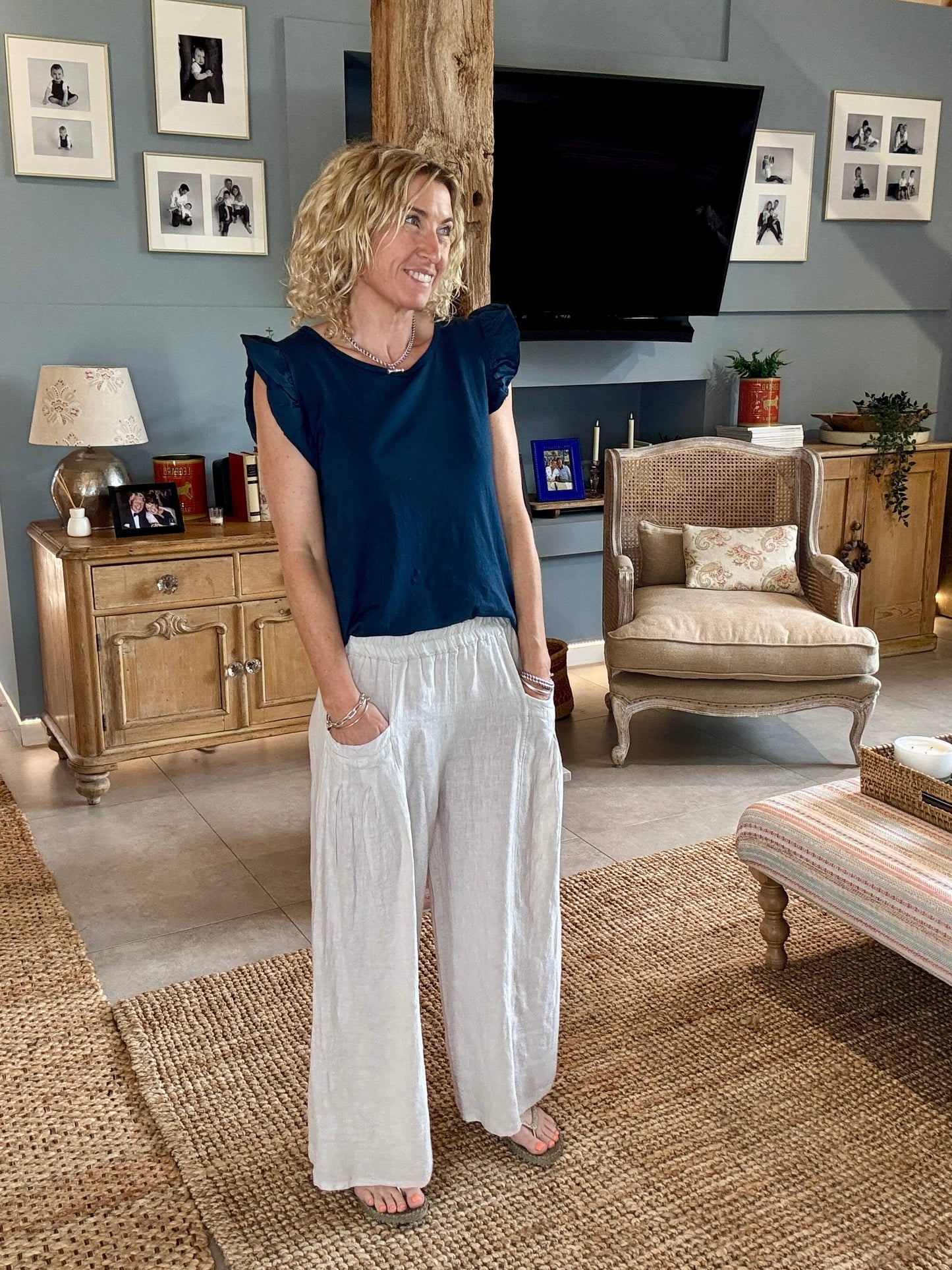 SECONDS | Stone Long Beach Linen Trousers