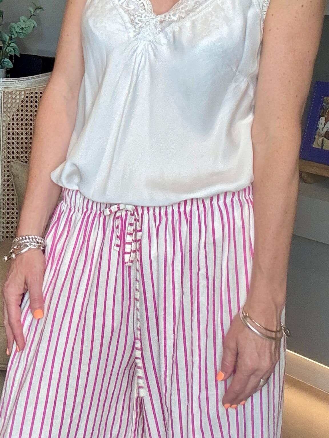 Candy Stripe Linen Trousers | Pink & White