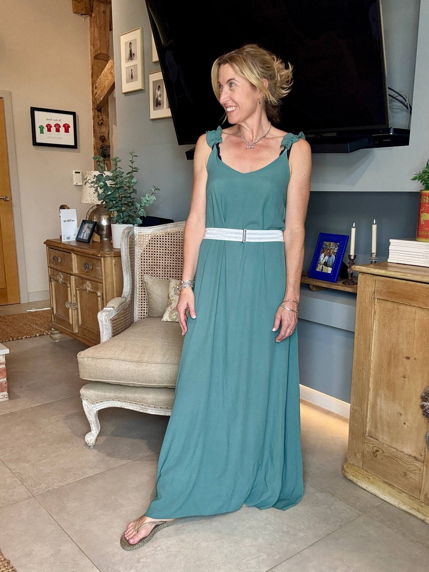 Sumatra Frill Strap Maxi Dress | Jade