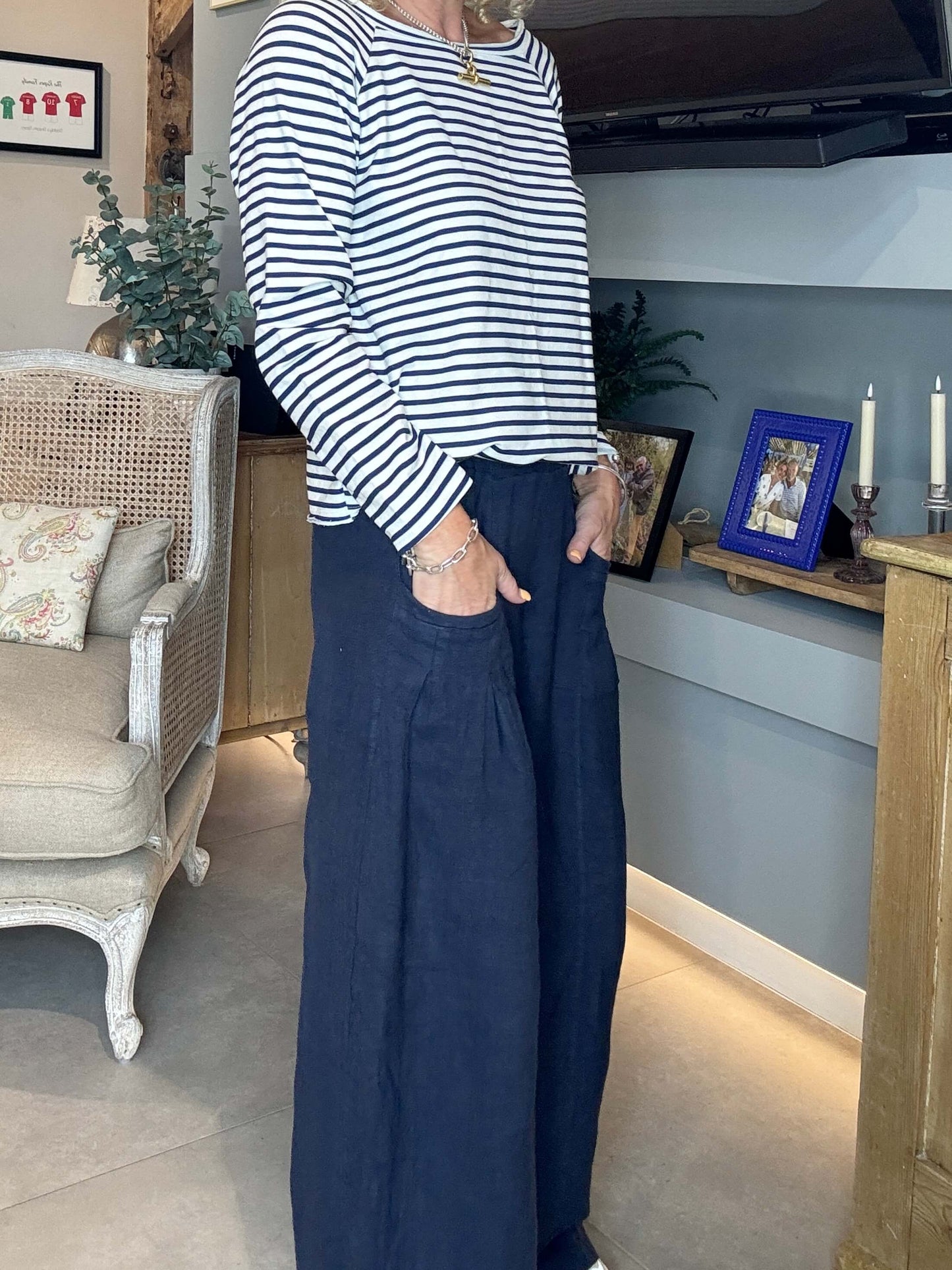 Long Beach Linen Trousers | Navy (NEW)