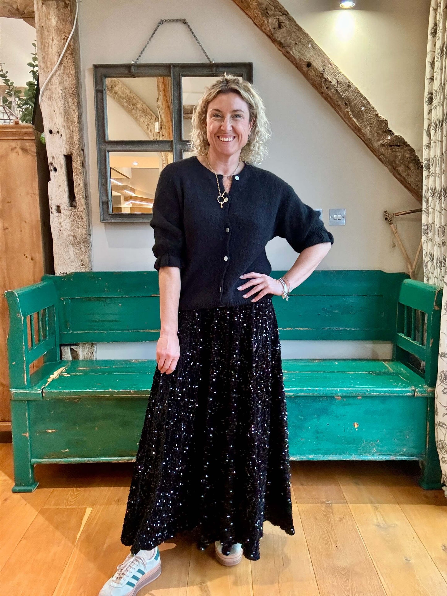 Lopez Velvet Sequin Maxi Skirt | Black